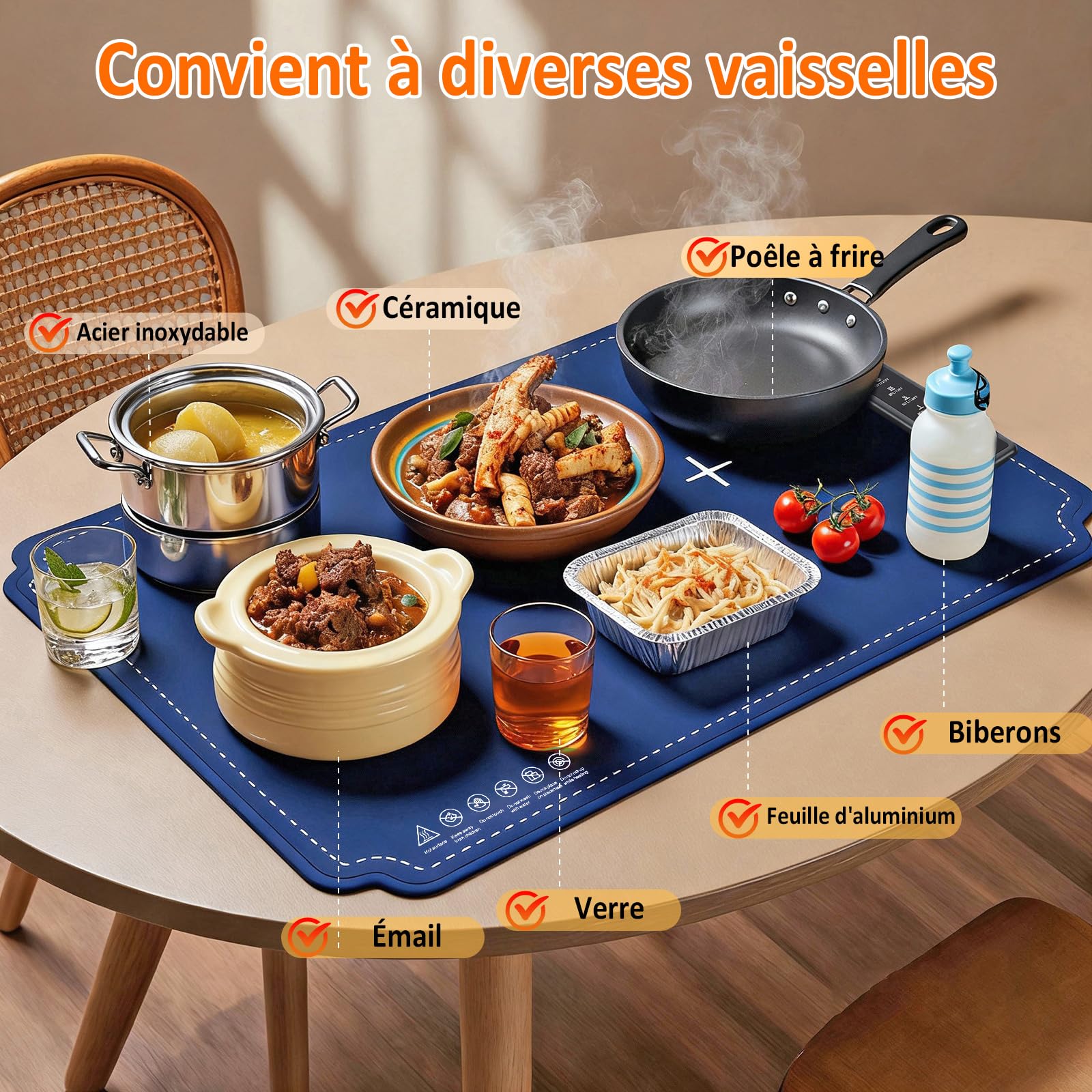 Chauffe Plat Électrique Plaque Chauffante Pliable Portable avec Température Réglable Chauffe Plat pour Aliments pour Fêtes, Buffets, Réunions de Famille, Chauffe-Assiette Alimentaire