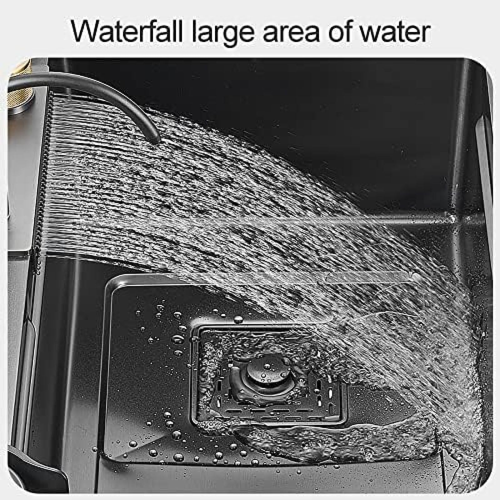 Wasserfall-Küchenspüle, Schwarze Küchenspüle, Nano-Wasserfall-Spüle Aus Edelstahl, Gewerbliche Spüle, Einzelbecken Mit Tassenspüler, Arbeitsspüle Auf Dem Bauernhof, Einbau- Oder Unterbau-Installat