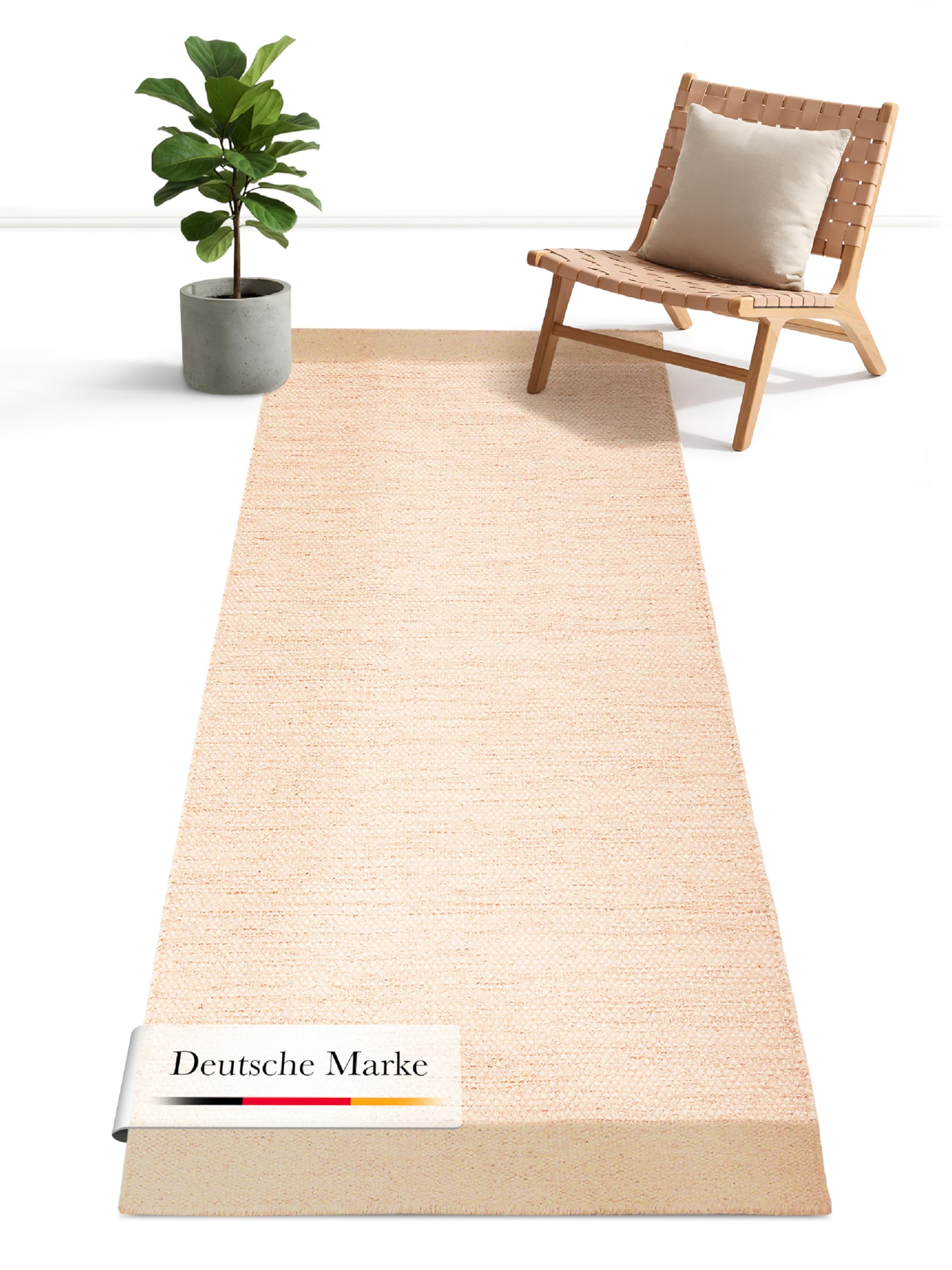 Wollteppich Lui Taupe Läufer 80x400 cm | Moderner Teppich für Wohnzimmer und Küche