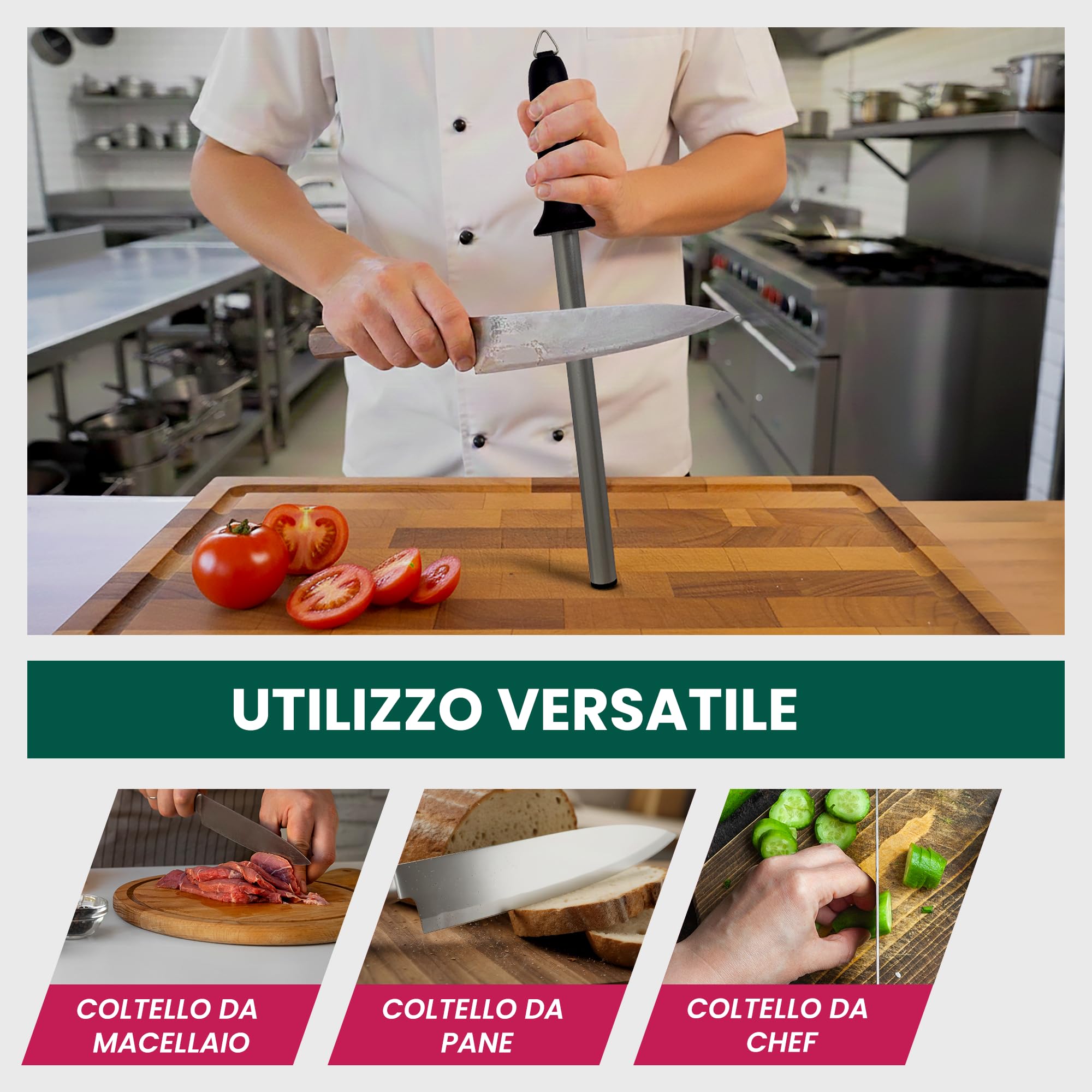 Affilacoltelli Professionale Diamantato 25 cm – Acciaino per Coltelli Cucina Manuale – Affila Coltelli Acciaio con Manico Antiscivolo – Mola Affilacoltelli per Tutti i Tipi di Lame