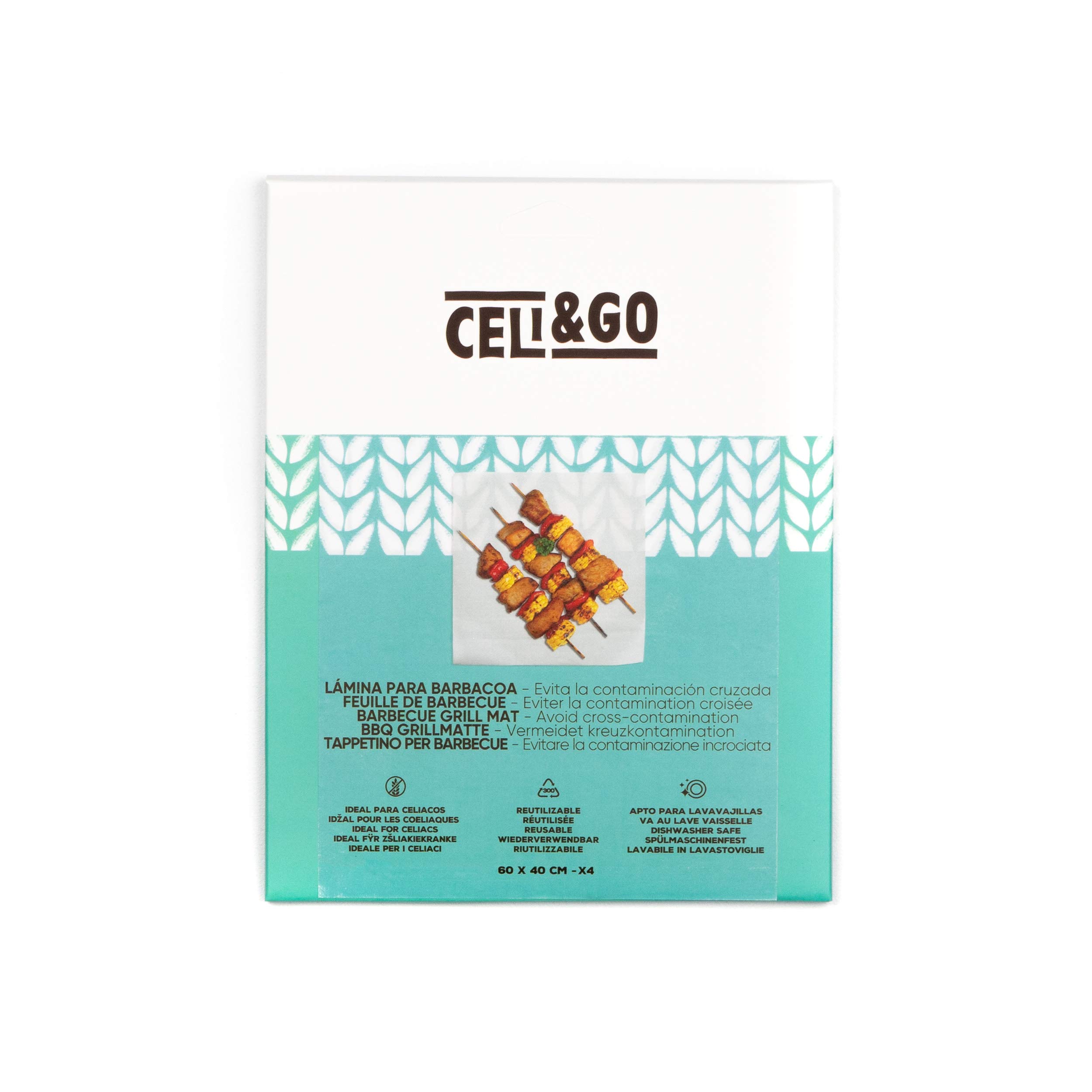 CELI&GO Foglio per BBQ - Confezione da 4 fogli per grill riutilizzabili, lavabili, antiaderenti, privi di PFOA, evita la contaminazione incrociata, dimensioni foglio 60 x 40 cm