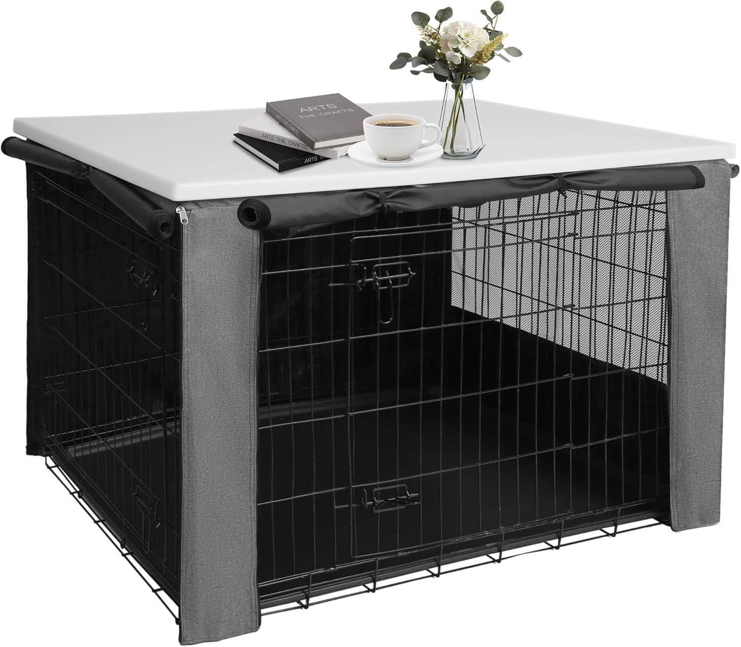 Deblue Dog Crate Topper with Crate Cover for 36'' Wire Crate Plastic Kennel Crate Table Topper with Screw Fixation, Non-Slip Design, Space-Saving Pet Crate Top (No Crate)