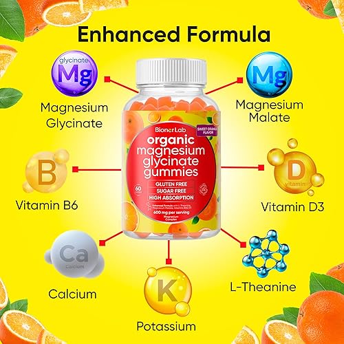 Miniatura 3 de Gomitas masticables de glicinato de magnesio (600 mg) para niños y adultos, mujeres y hombres, complejo vegano con calcio y potasio, vitamina D, B6