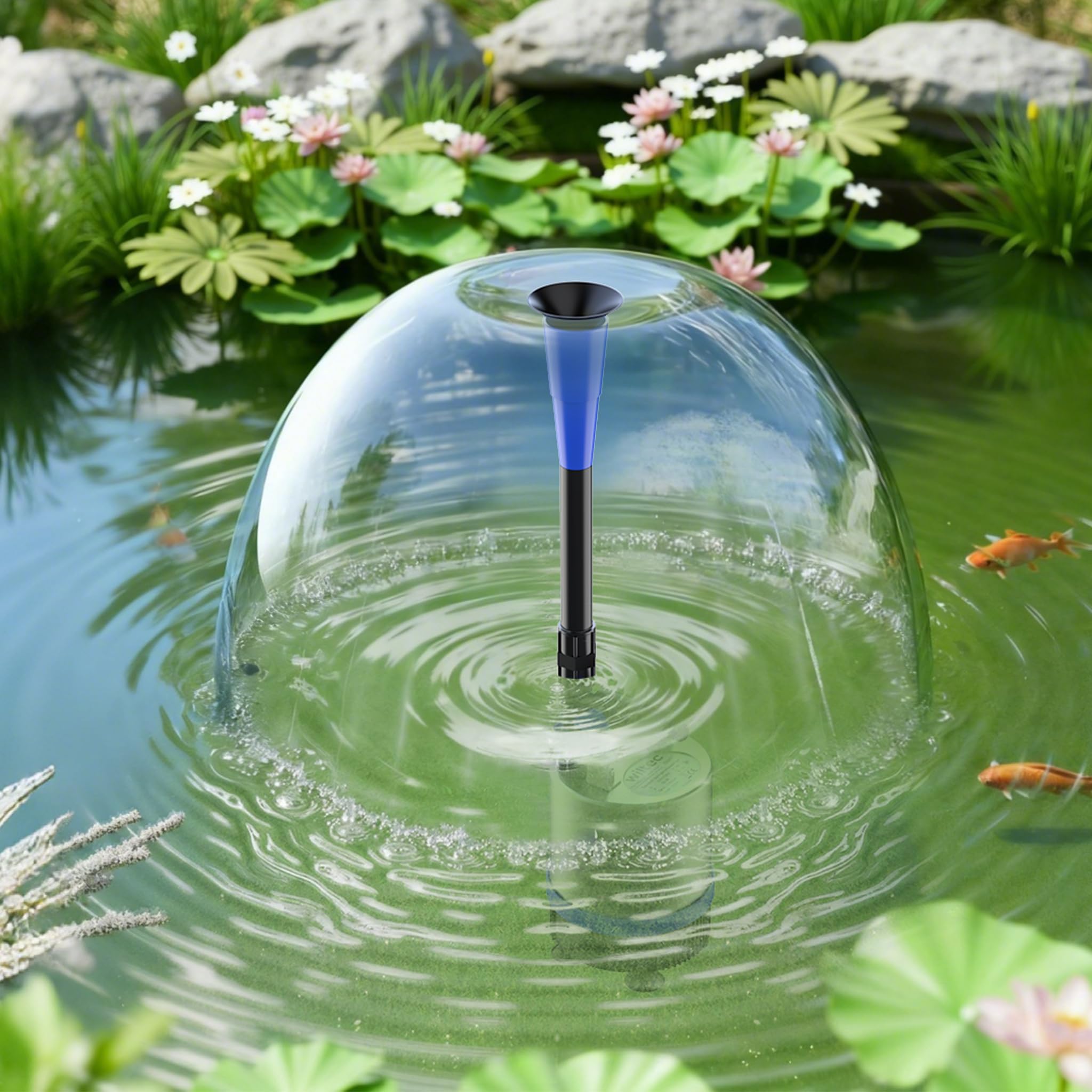 Wiltec Edelstahl Springbrunnenpumpe 50 W 1750 l/h, max. Fontänenhöhe 1,6 m, Teichpumpe inkl. 3 Aufsätze für verschiedene Fontänen, Aquariumpumpe