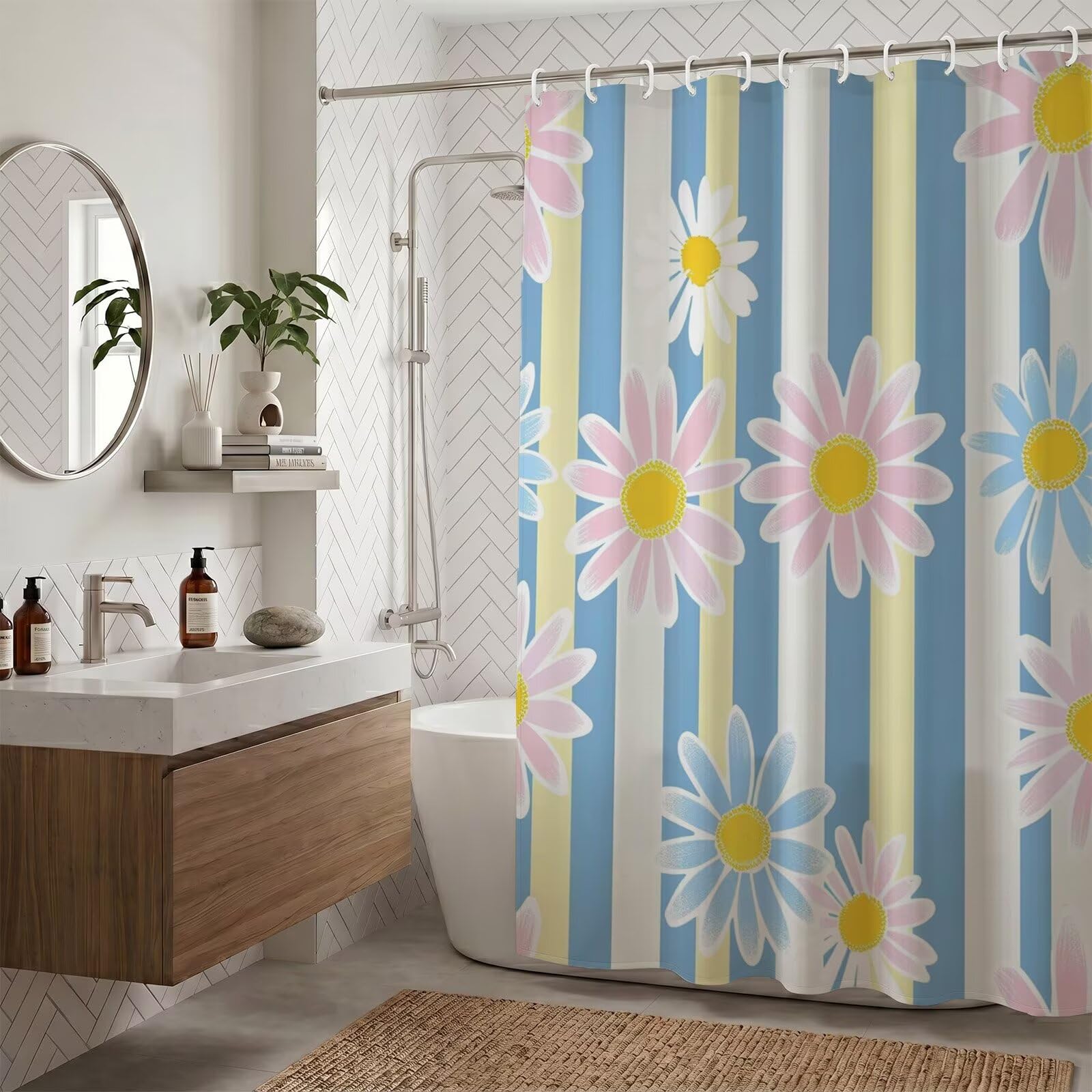 Rideau de douche fleur 140x190 cm en polyester lavable pour baignoire ZO-797