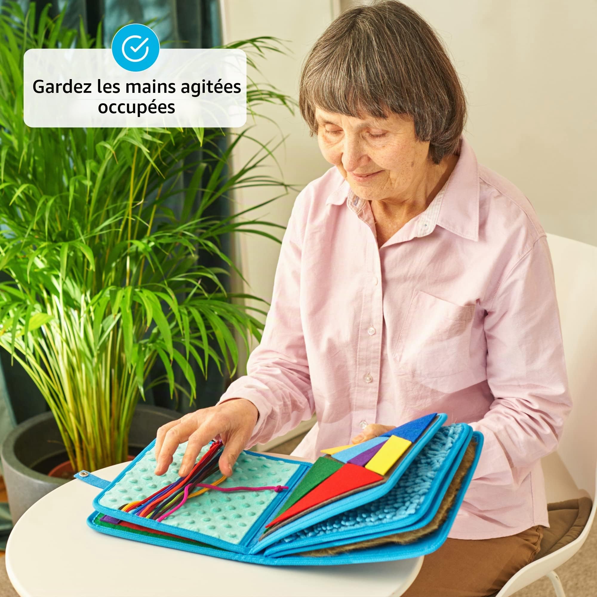 Livre Sensoriel | Couverture Sensorielle Démence | Activités Calmantes pour Personnes Agées | Produits pour Personnes Agées Démentes | Fidget Book | d'Alzheimer, Démence, Syndrome d'Asperger (Blue)