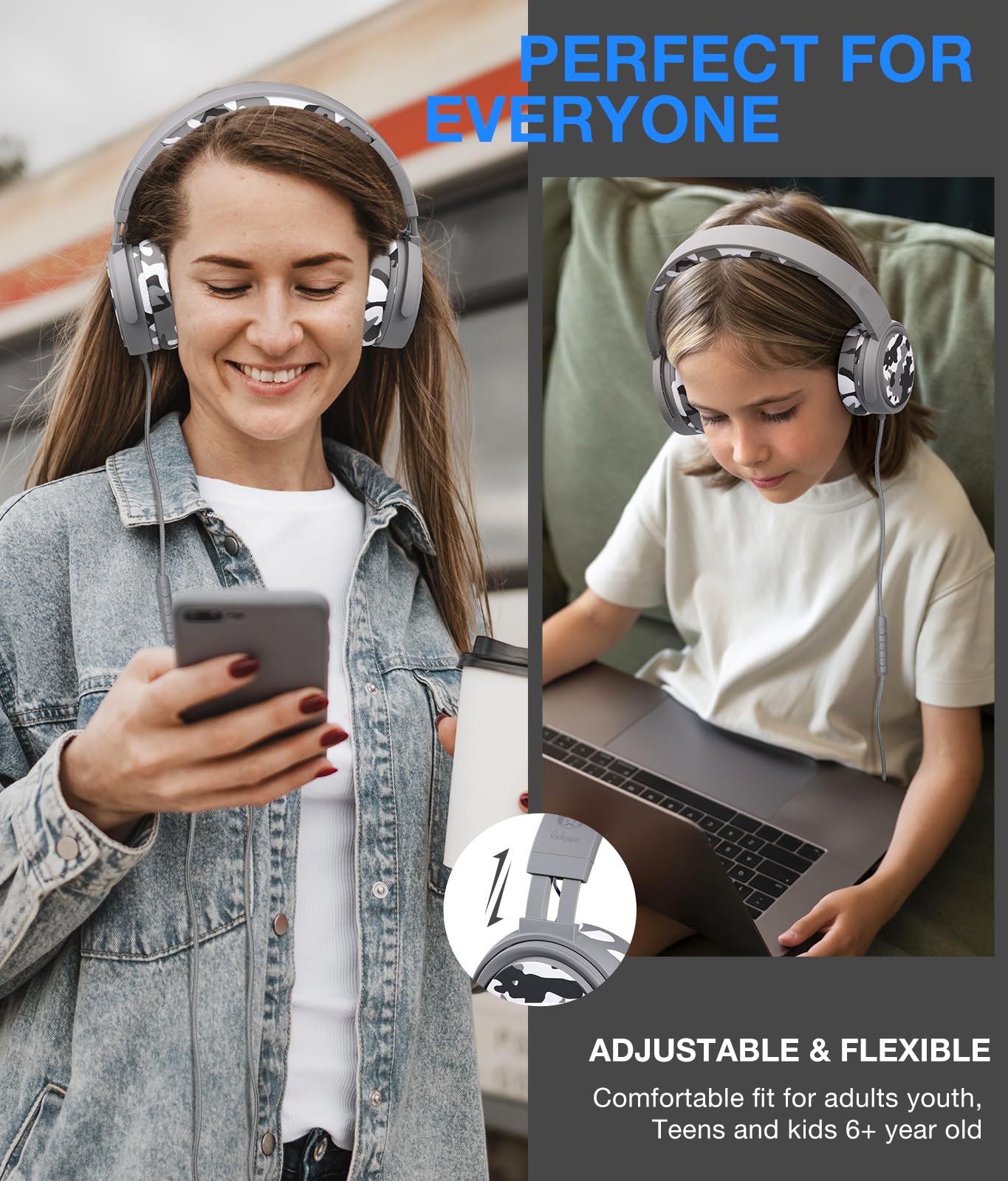 Amazon.co.jp: rockpapa 迷彩 有線ヘッドホン マイク付き 軽量