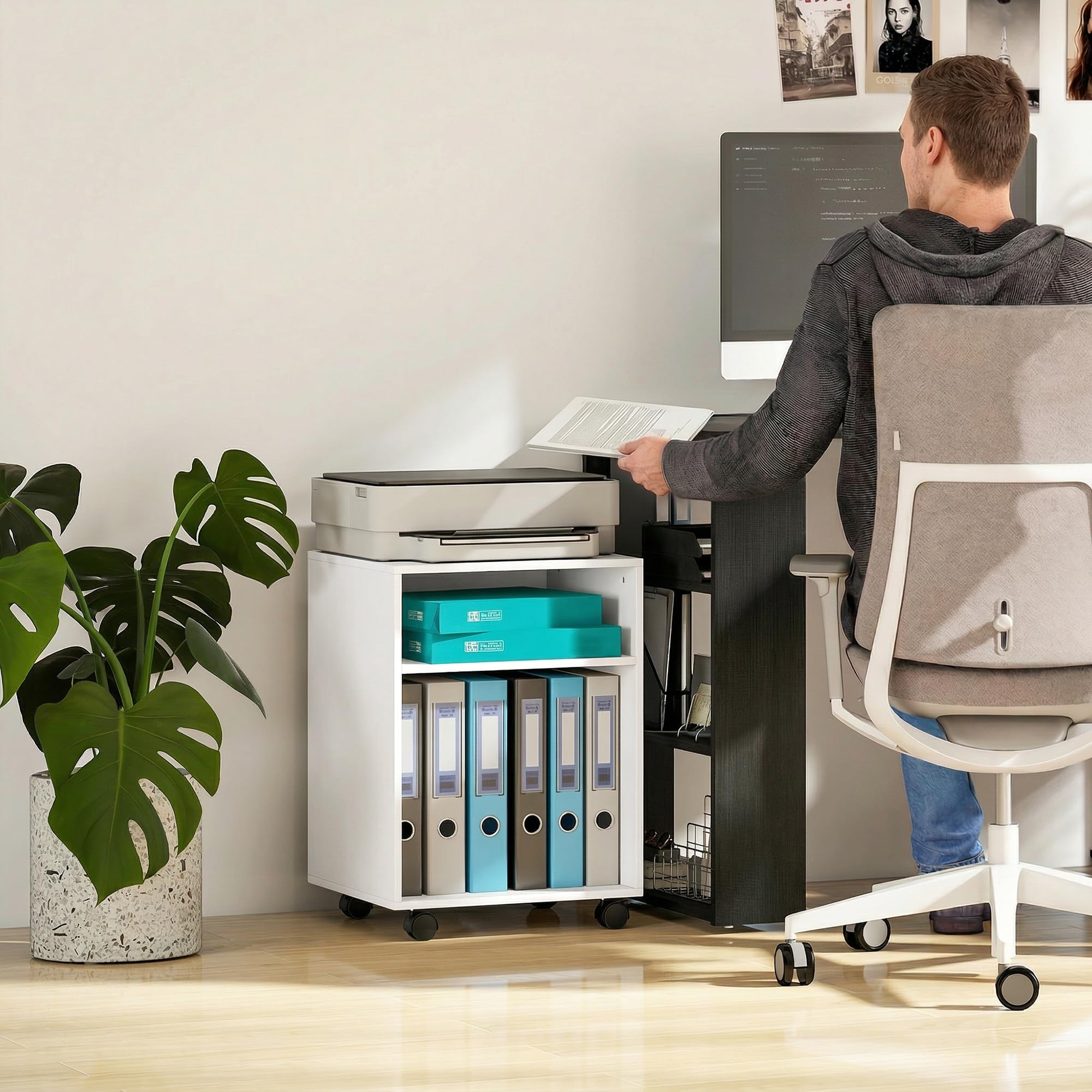 HOMCOM Druckerständer mit Rollen Druckertisch 40 x 35 x 56 cm, Weiß