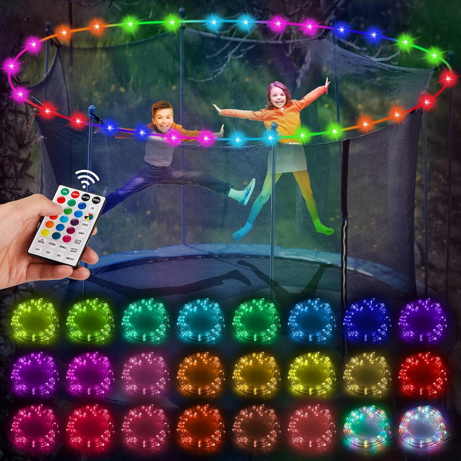 32.8Ft Trampoline Lights, LED Lights for 10FT 8FT Trampoline, Remote