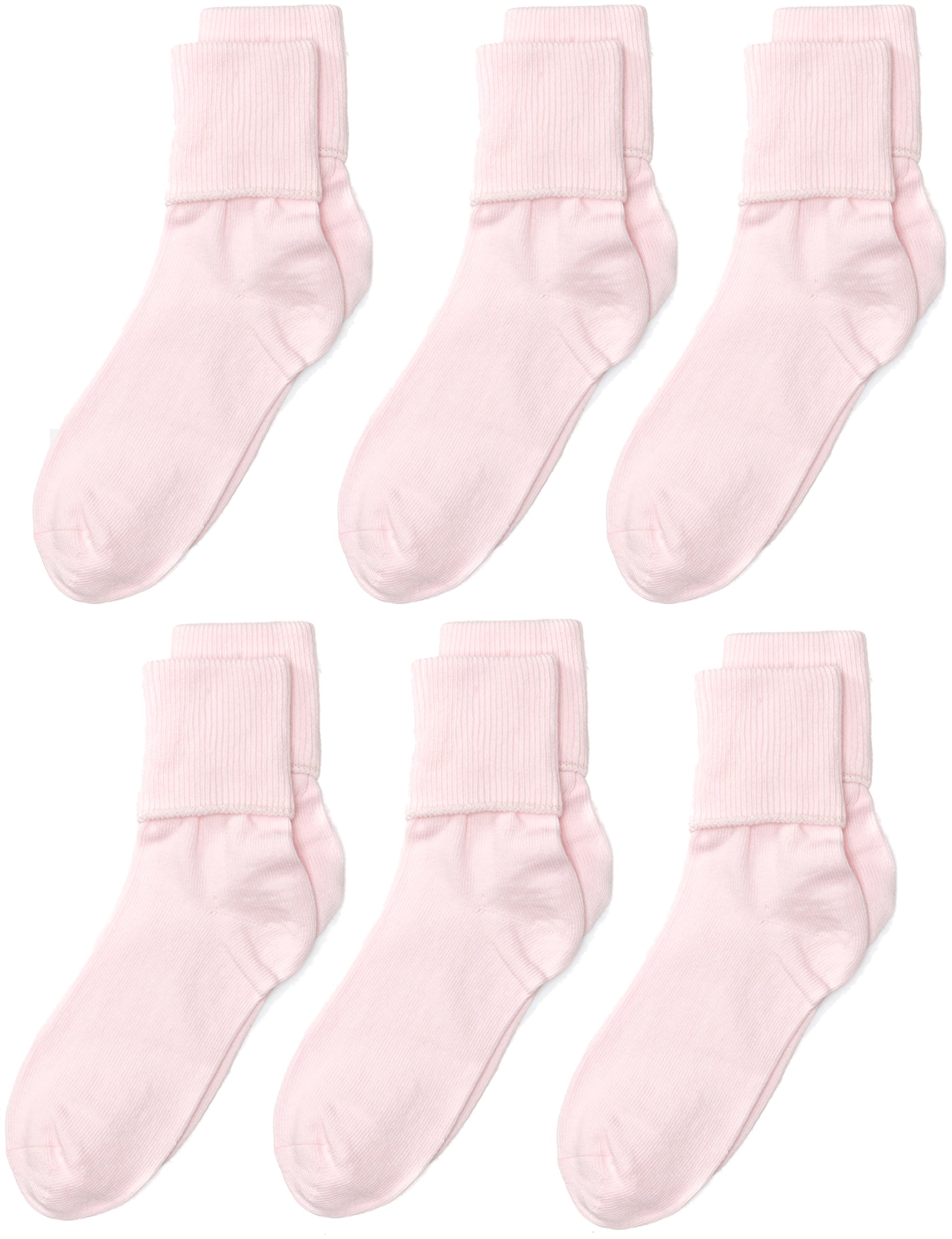 Jefferies Socks Little Girls' Seamless Turn Cuff Socks (Pack of 6), Pink, XS