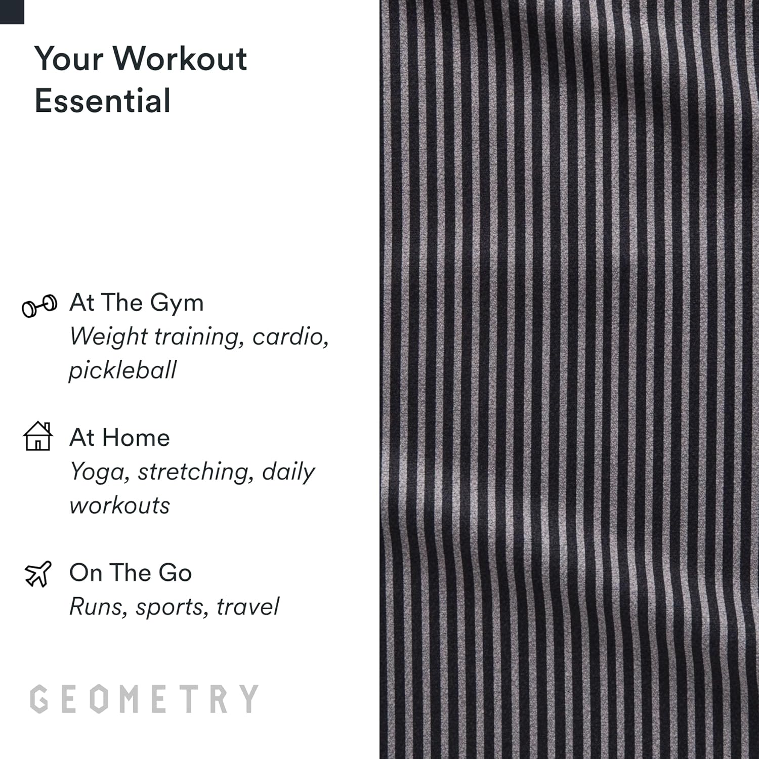 GEOMETRY Gym Towels for Working Out - Double-Sided, Compact & Quick Dry, Super Absorbent Microfiber Sweat Towel - Premium Microfiber for Gym - in Line, 16" x 30", 1 Piece