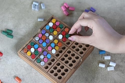 Miniatura 8 de Tablero Sudoku de color madera (conjunto de viaje) STEM Juego familiar tradicional matemáticas cerebro teaser juguetes educativos Rainbow Sudoku