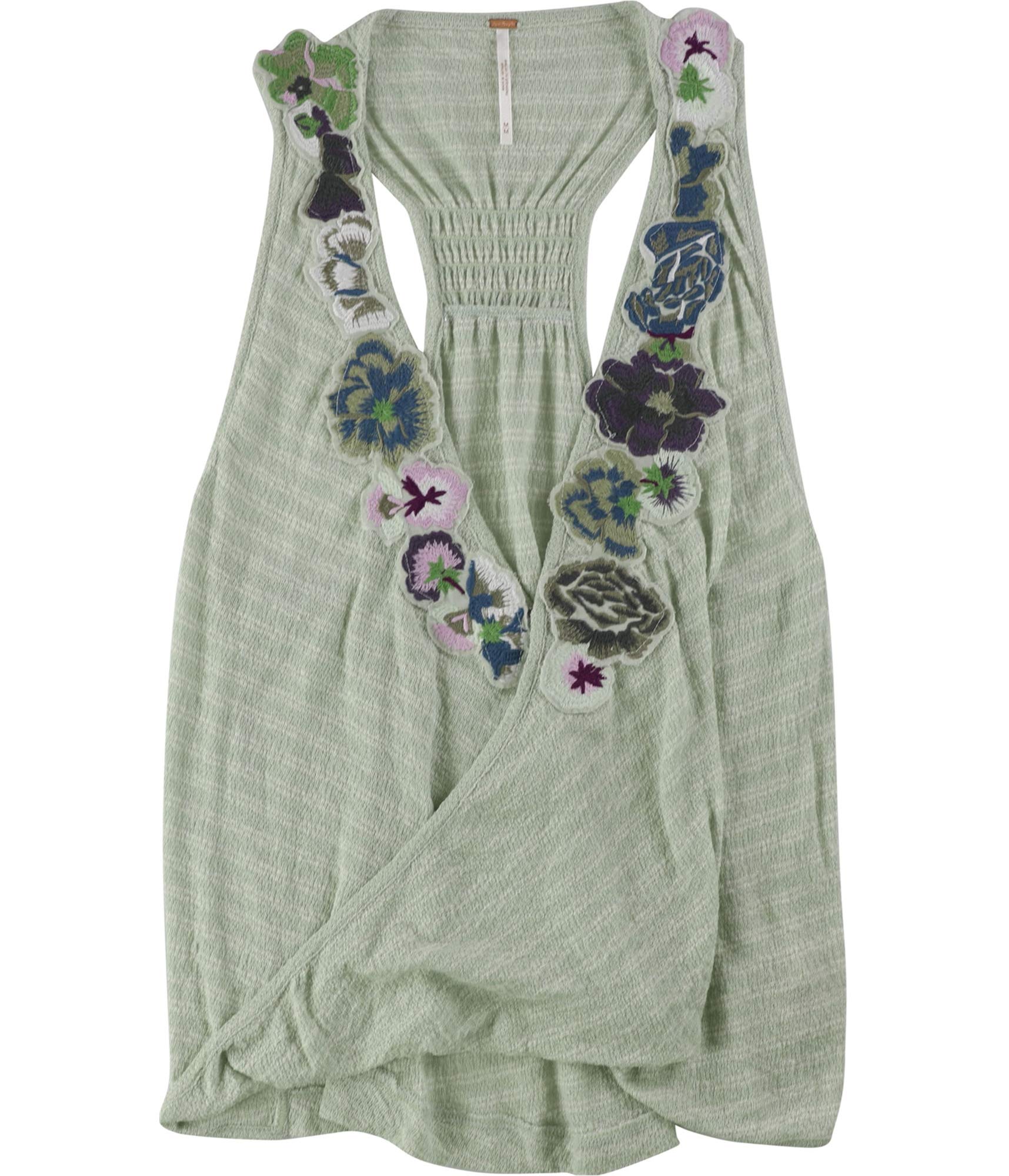 Free People Womens Frida Embroidered Faux-Wrap Tank Top Green M