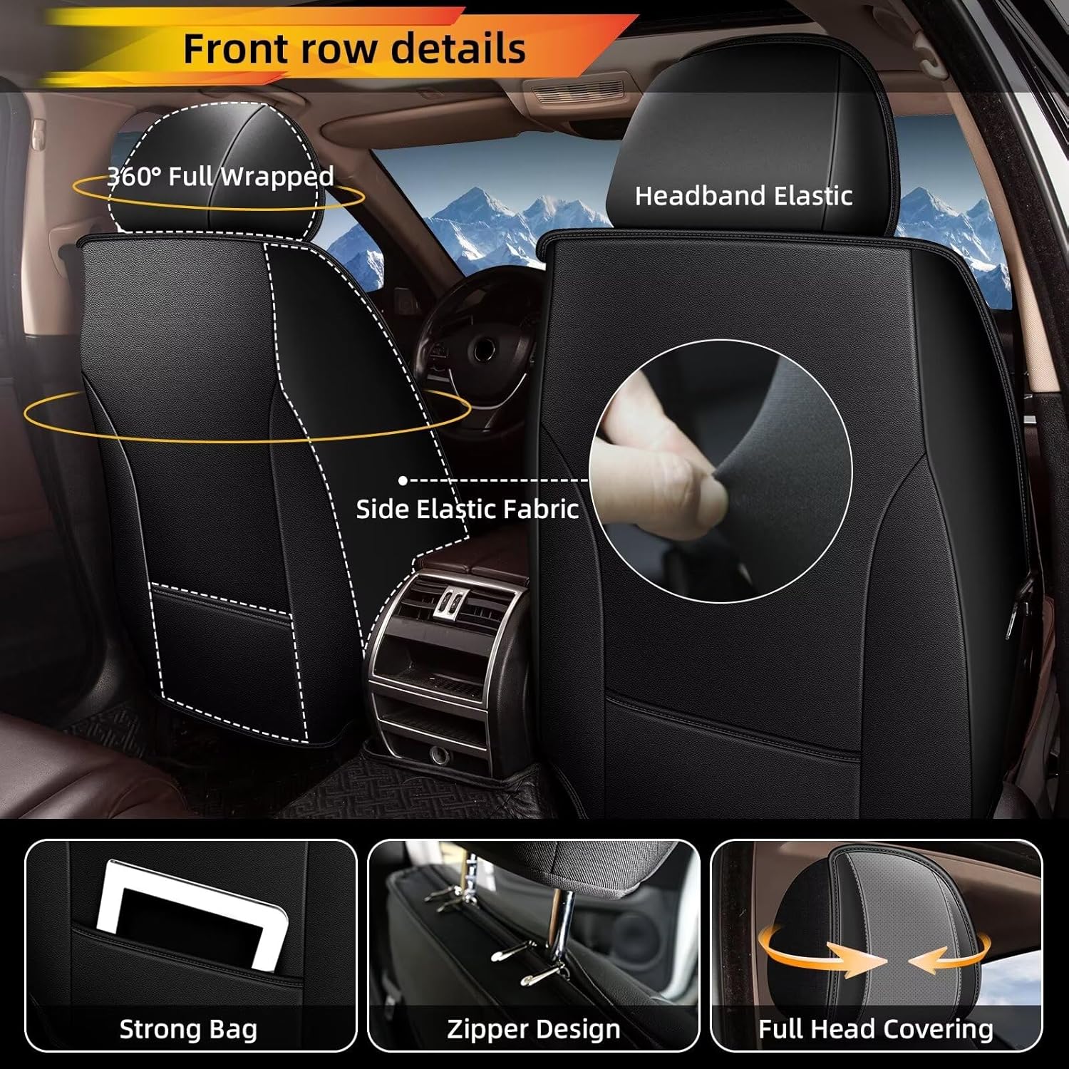 Full Set Seat Covers for Hyundai Elantra 2017-2024 2025 2026: Breathable Leather Car Seat Covers Cushion (5 Seat Full Set,Black & Grey)