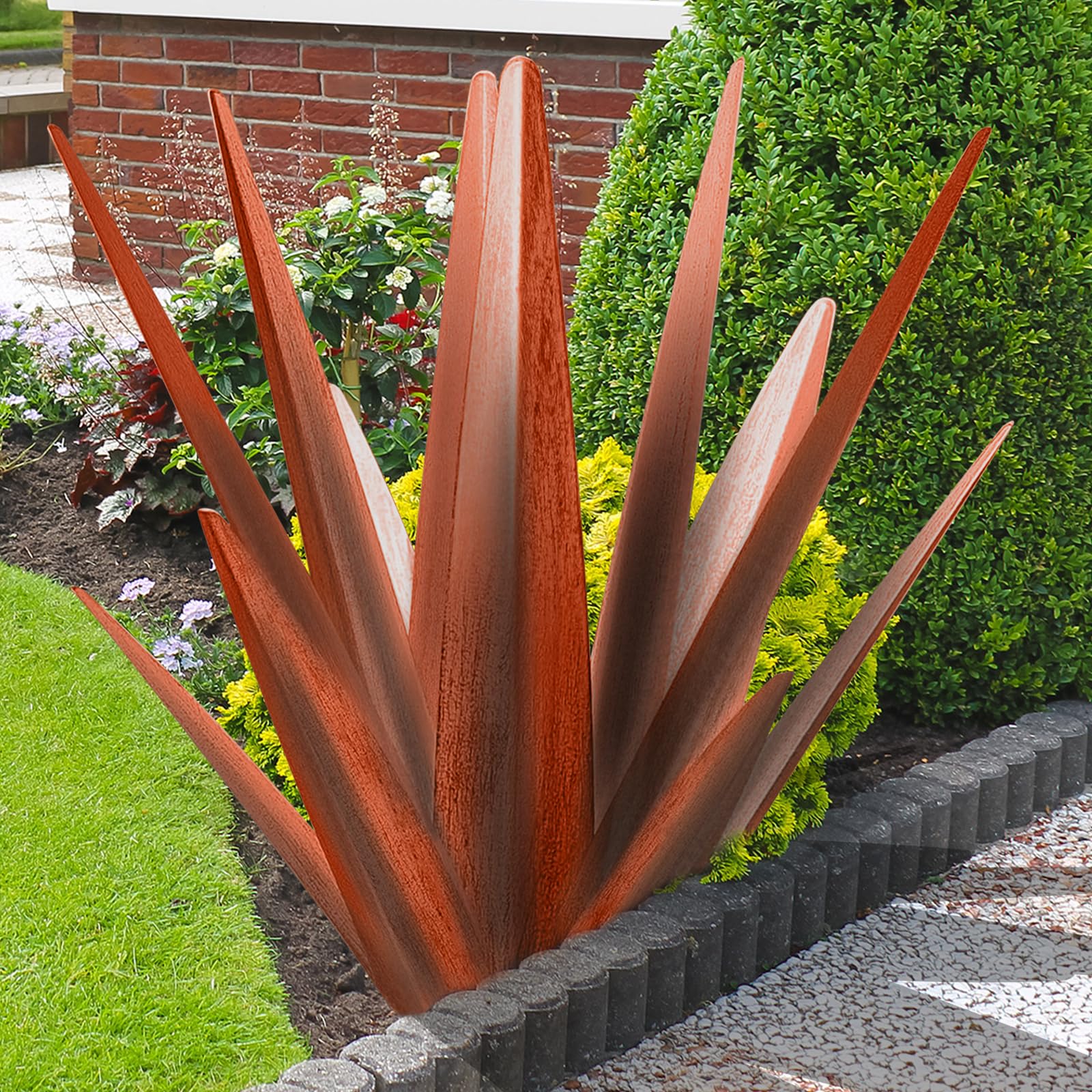 TOMBABY Enlarge Metal Plants Tequila Rustic Sculpture, Outdoor Patio Yard, Home Decor Hand Painted Agave Garden Statue, Outdoor Lawn Ornaments Yard Stakes for Mom Gift (1 coppery Big&amp;Large)
