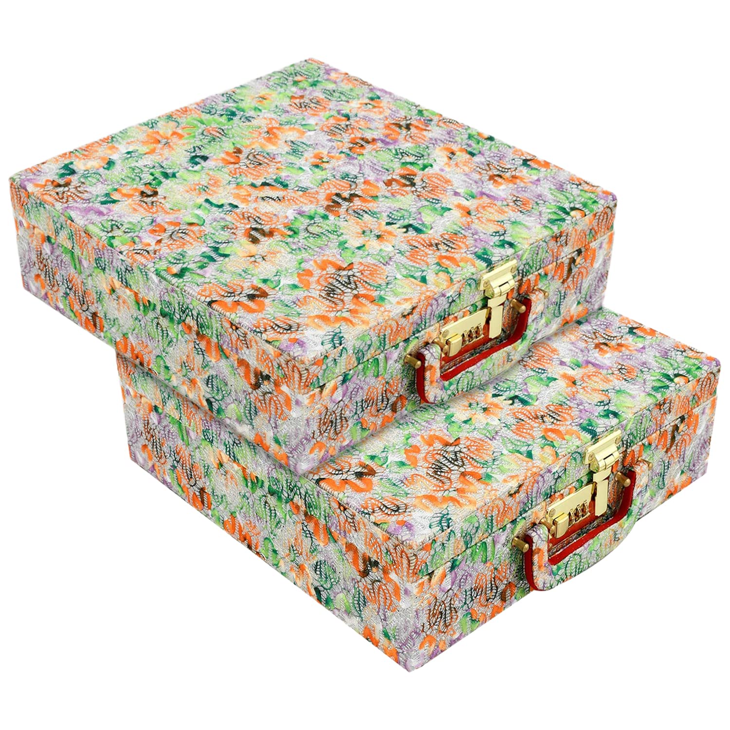 Kuber Industries Multipurpose Wooden Abstract Pattern 4 Rod Bangle Box/Organizer/Case With Mirror & Number Lock System- Pack of 2 (Green)-47KM0619