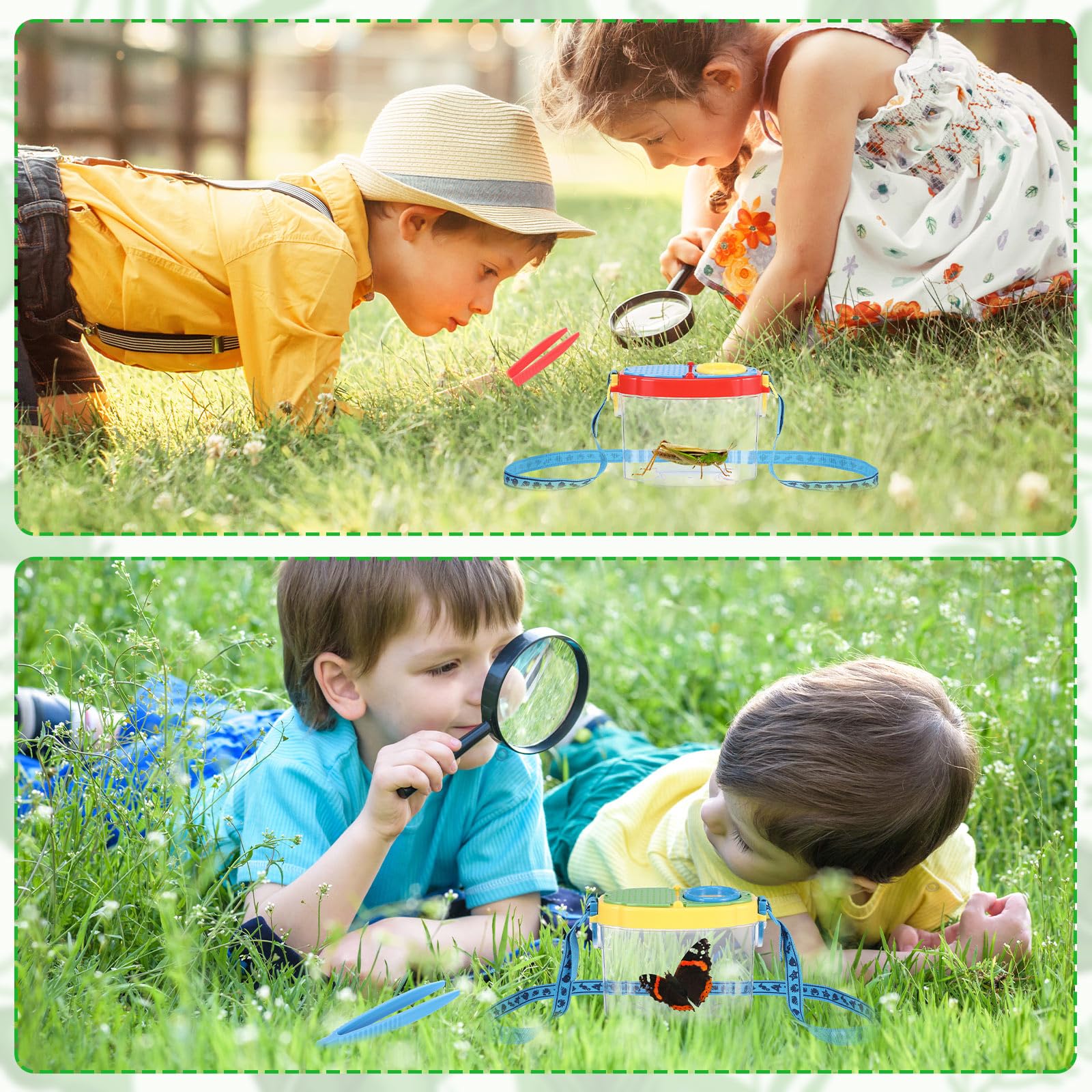 Halloscume 18 pz Bug Viewer per studenti Visore Critter Insetto Cage Bug Pinzette Ingrandimento Scatola Insetto Magnifier Container Butterfly Catcher Gabbia, Scienza Natura Strumenti di esplorazione