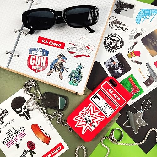 Miniatura 9 de BulbaCraft 100 unidades de divertidas pegatinas de armas, calcomanías de armas de fuego, calcomanías de armas y municiones, calcomanías tácticas