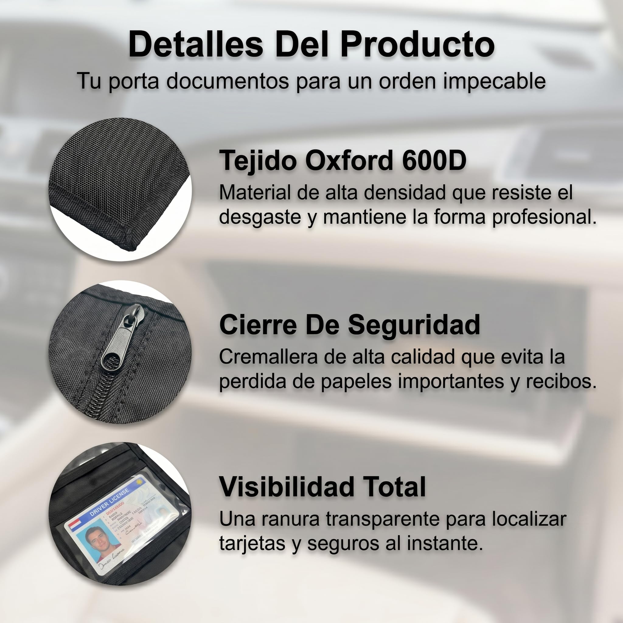 Organizador de Coche para Guanteras, Carpeta Portadocumentos con Múltiples Bolsillos para Manuales y Tarjetas, Estuche de Almacenamiento para Documentación del Vehículo, Negro