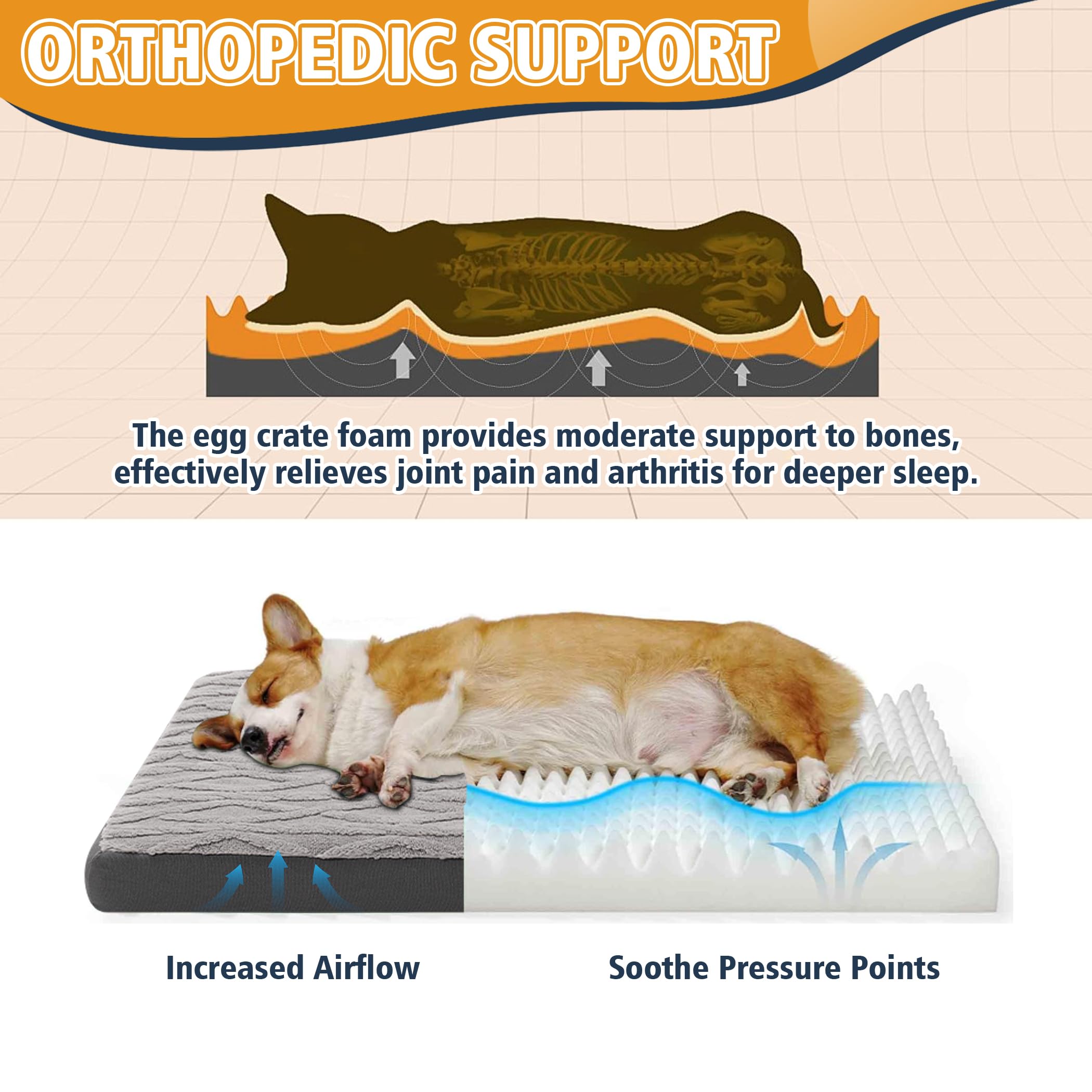XL Orthopedic Dog Bed - Waterproof Plush Pet Mattress with Removable Washable Cover and Non-Slip Bottom, Memory Foam Dog Bed for Crate, 41"x27" Grey - image 3