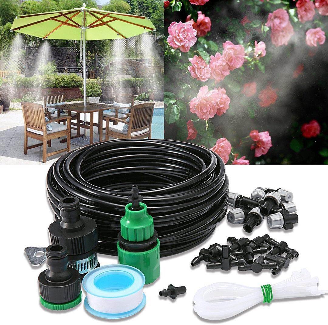 Wiewish Misting System 32.8ft Outdoor Cooling Mist System Drip Irrigation Mister with 10pcs Misting Nozzle Spinklers for Patio Garden Greenhouse