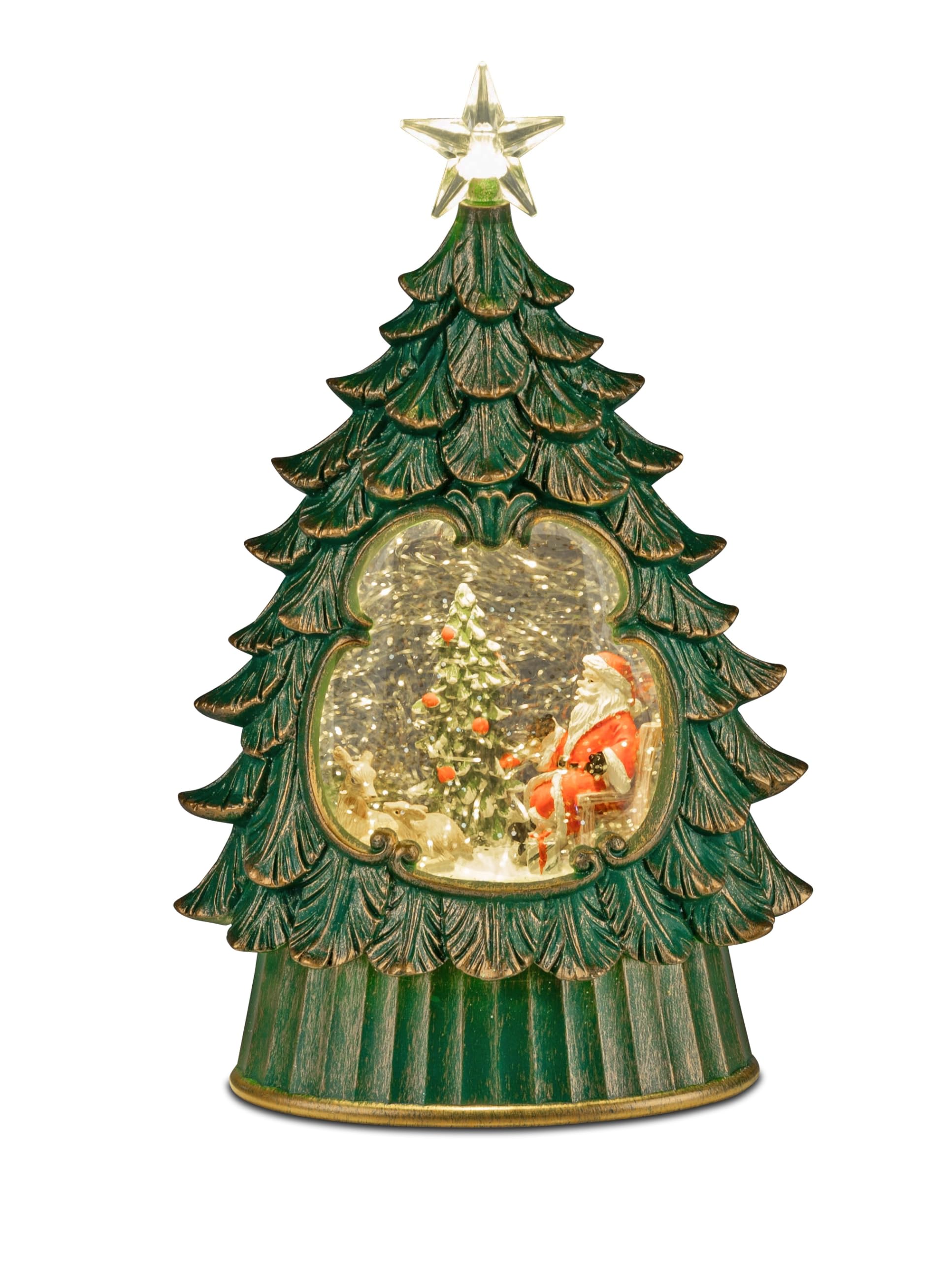 Weihnachts-Schneekugel m. LED-Beleuchtung 26 cm Grün/Gold Weihnachtsbaum FORMANO