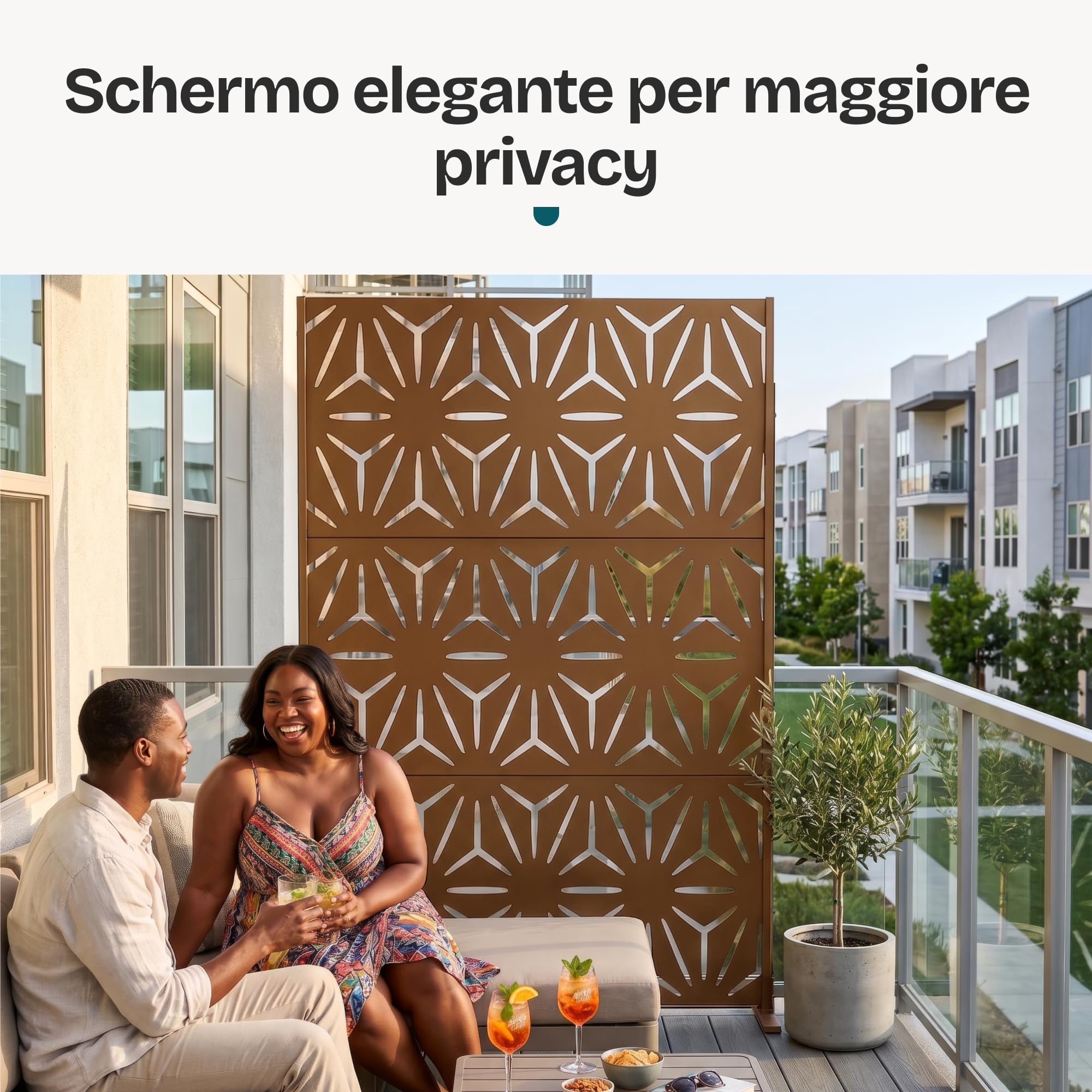 casa.pro Pannello Divisorio Decorativo in Acciaio Zincato 180x120 cm Frangivista a Motivo Raggi Floreale Separé Paravento per Giardino Balcone Soggiorno - Marrone