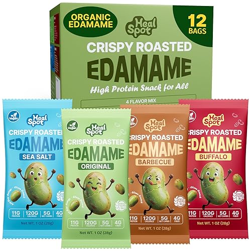 Healspot Organic Edamame Beans 11g High Protein Snacks, Crunchy Roasted