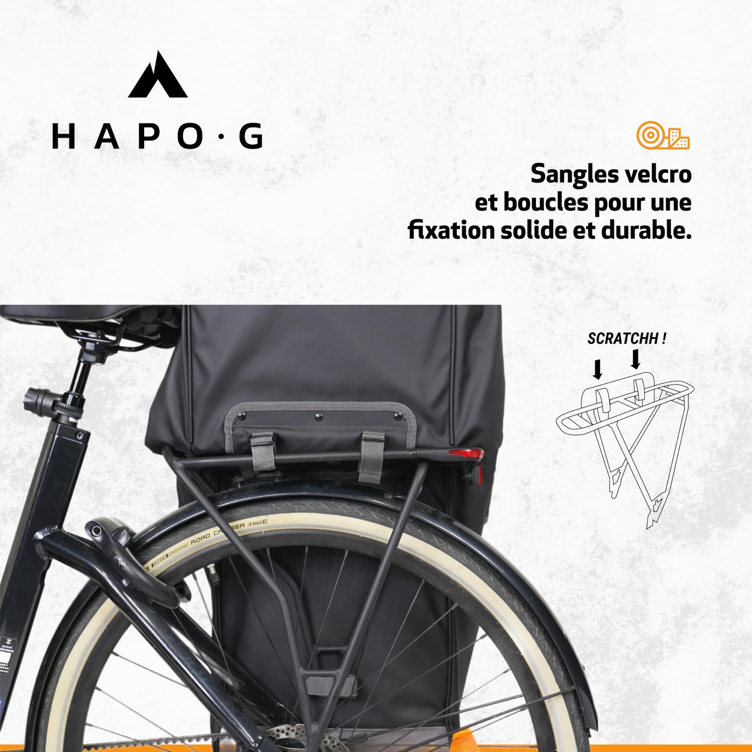 Hapo-G - Sacoche vélo Porte Bagage arrière - Waterproof - Capacité de 50L, 2 x 25L - Noir - 33 x 16 x 61 cm - Accessoire vélo électrique (VAE), VTT, VTC, Ville