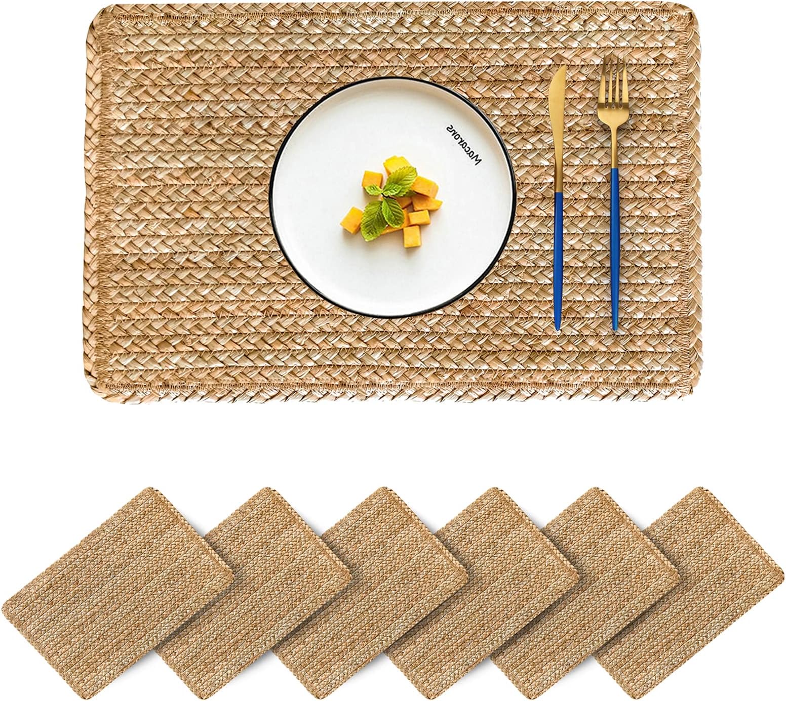 Hade 6pcs Natural Woven Rattan Rectangular Placemats for