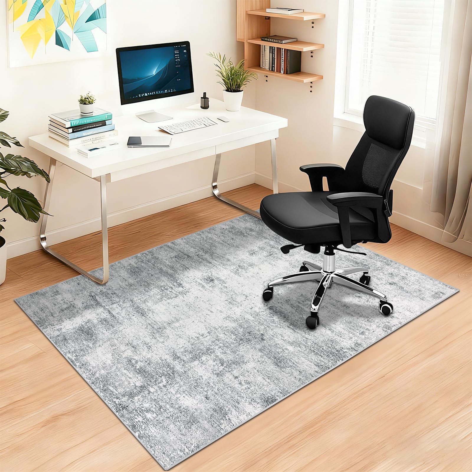 Capslpad - Tapis de chaise de bureau pour plancher en bois dur - 120x150 cm - Antidérapant moderne abstrait - Tapis de chaise multi-usage à poils courts - Protection de sol pour tapis - Tapis de