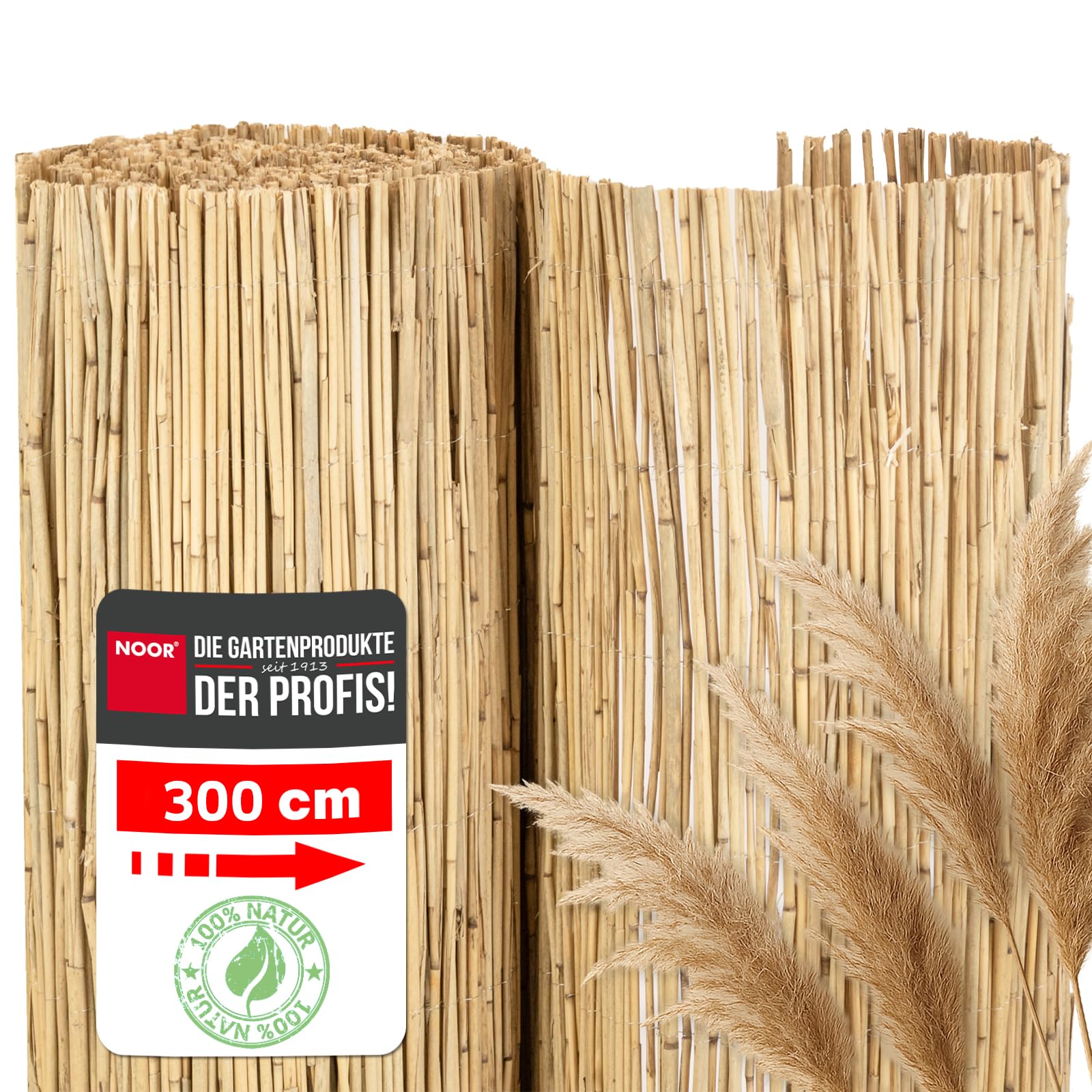 NOOR Schilfrohrmatte ST.Tropez - Premium Sichtschutzmatte - Natur 1,2x3,0 m | Hochwertiger Sicht- & Windschutz aus Schilfrohr für Garten, Terrasse & Balkon - Zaunblende verwebt mit verzinktem Draht