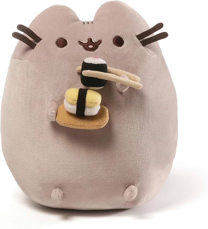 GUND Pusheen 零食壽司毛絨玩具，適合 8 歲及以上兒童，9.5 英寸，灰色