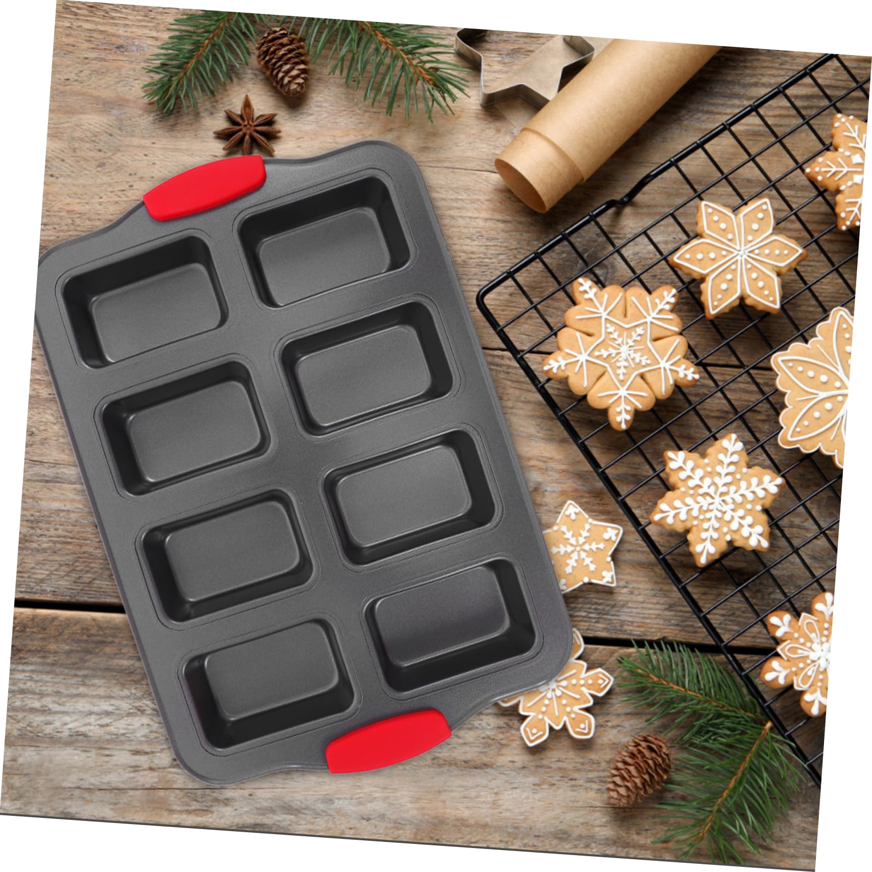 Zerodeko Moule Four Rectangulaire à 8 Cavités, Moule à Cake Antiadhésif en Acier Inoxydable et Silicone, avec Poignées Résistantes la Chaleur, pour Pâtisserie Maison