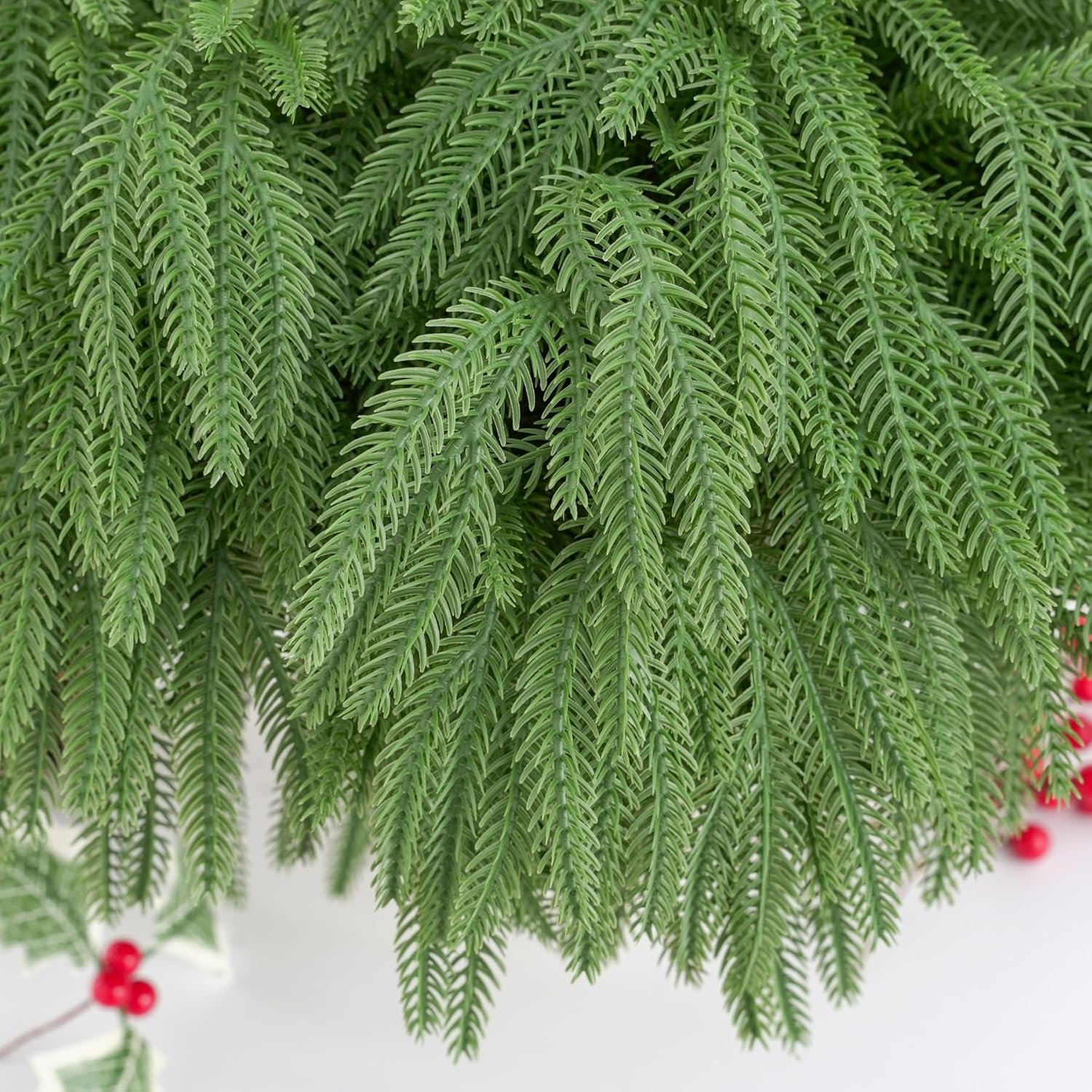16 Pcs Christmas Norfolk Pine Branches, Artificial Christmas Pine Branches Fake Greenery Picks for Vase DIY Crafts Xmas Garland Wreath Indoor Home Decor - Image 5