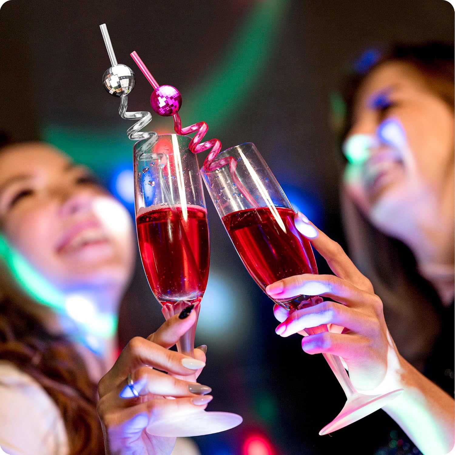 Snowfall 12 Pcs Disco Ball Straws, Reusable Plastic Party Straws for 70s Disco Home Bar Karaoke Birthday Party Wedding Christmas Decorate (Multicolor) - Image 3