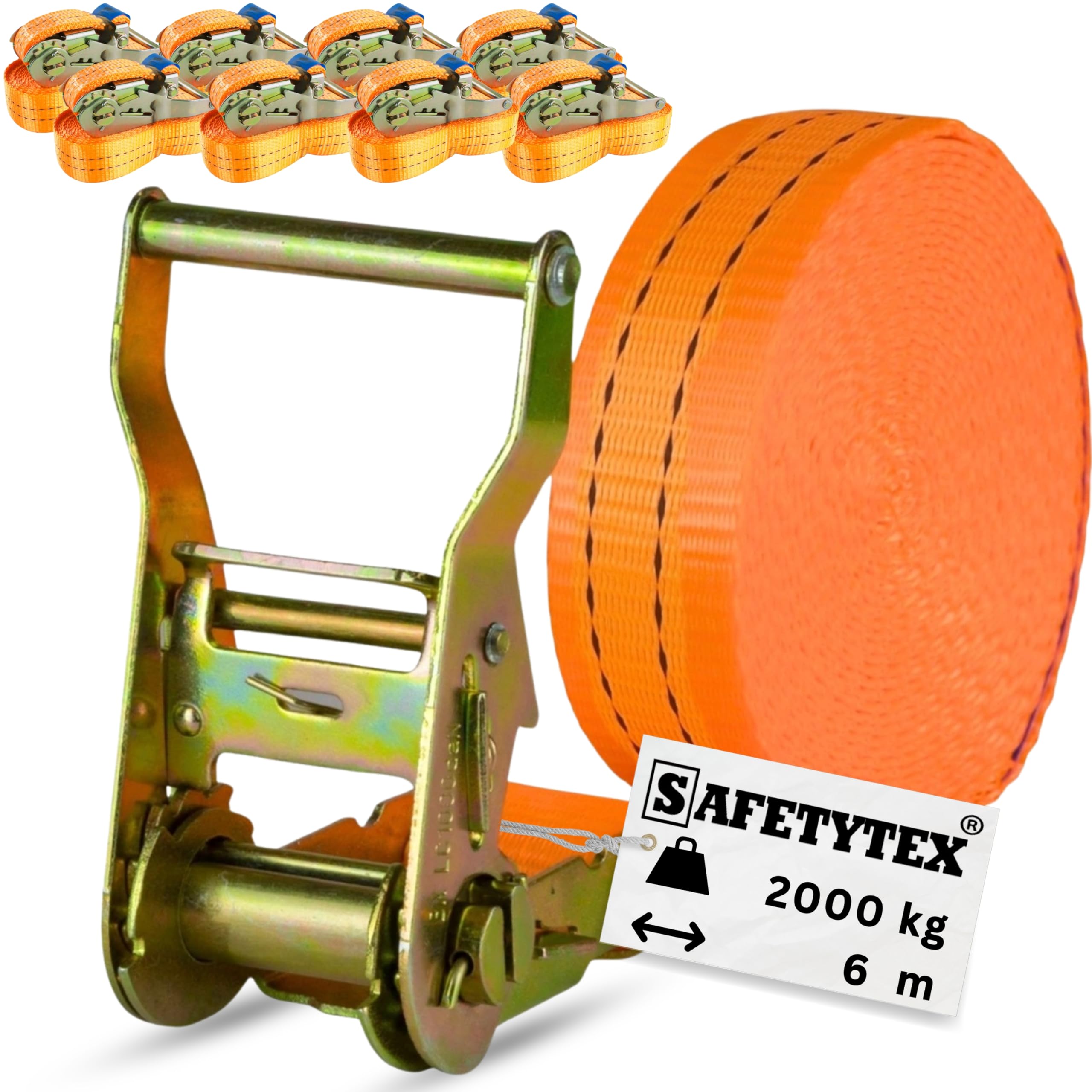 Safetytex Spanngurt 2t 6m 1000kg 2000 kg daN Zurrgurte einteilig LKW Anhänger 2 to 6 Meter (10 Stück)