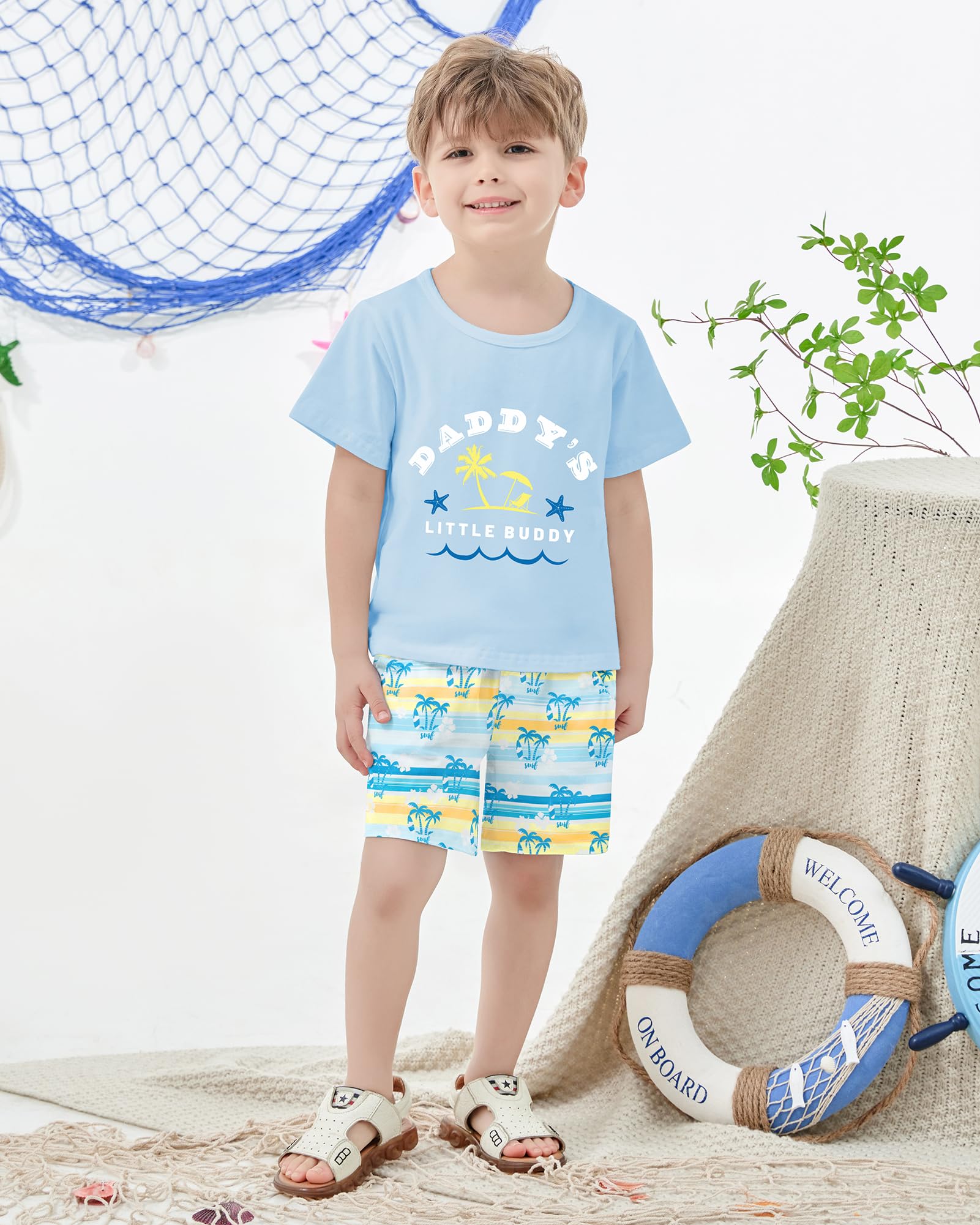 YUEMION Conjunto casual de verano para bebé de 1 a 5 años, camiseta de manga corta + pantalones cortos, 2 piezas