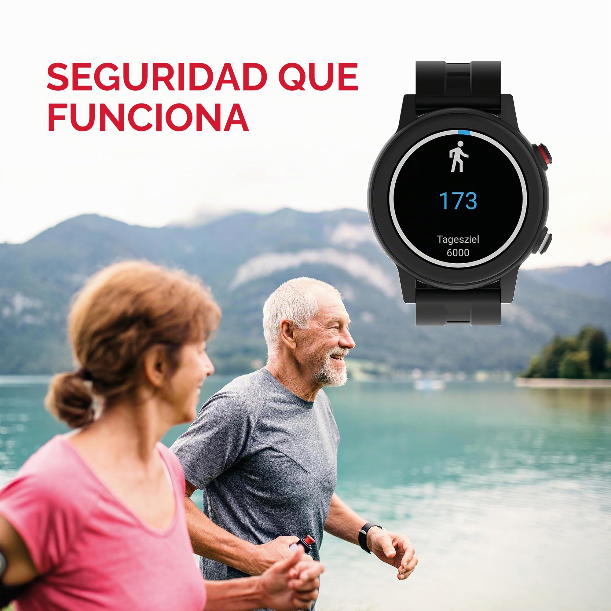 James R9 - Reloj de Emergencia y Seguridad para Personas Mayores, detección de caídas, botón de Llamada de Emergencia y Seguimiento GPS, podómetro, Monitor de frecuencia cardíaca, aplicación Familiar