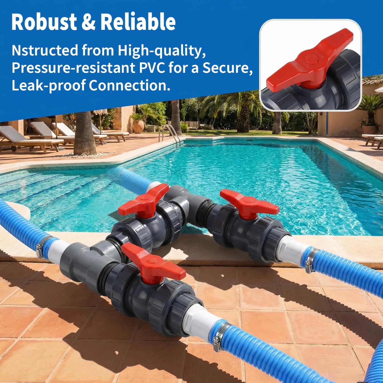 Bypass Pool Set, Bomba de Calor Pool Conector Set con Mangueras de 32 mm y 38 mm, Calefacción de Piscina para Una Óptima, Calefacción de Piscina Control del Suministro de Agua