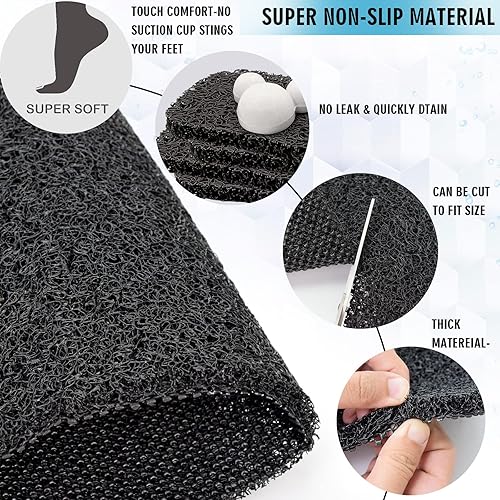 Miniatura 4 de Tapetes de ducha extragrandes antideslizantes sin ventosas, 23.6 x 47.2 pulgadas, tapete de baño para superficie de bañera texturizada, tapetes de