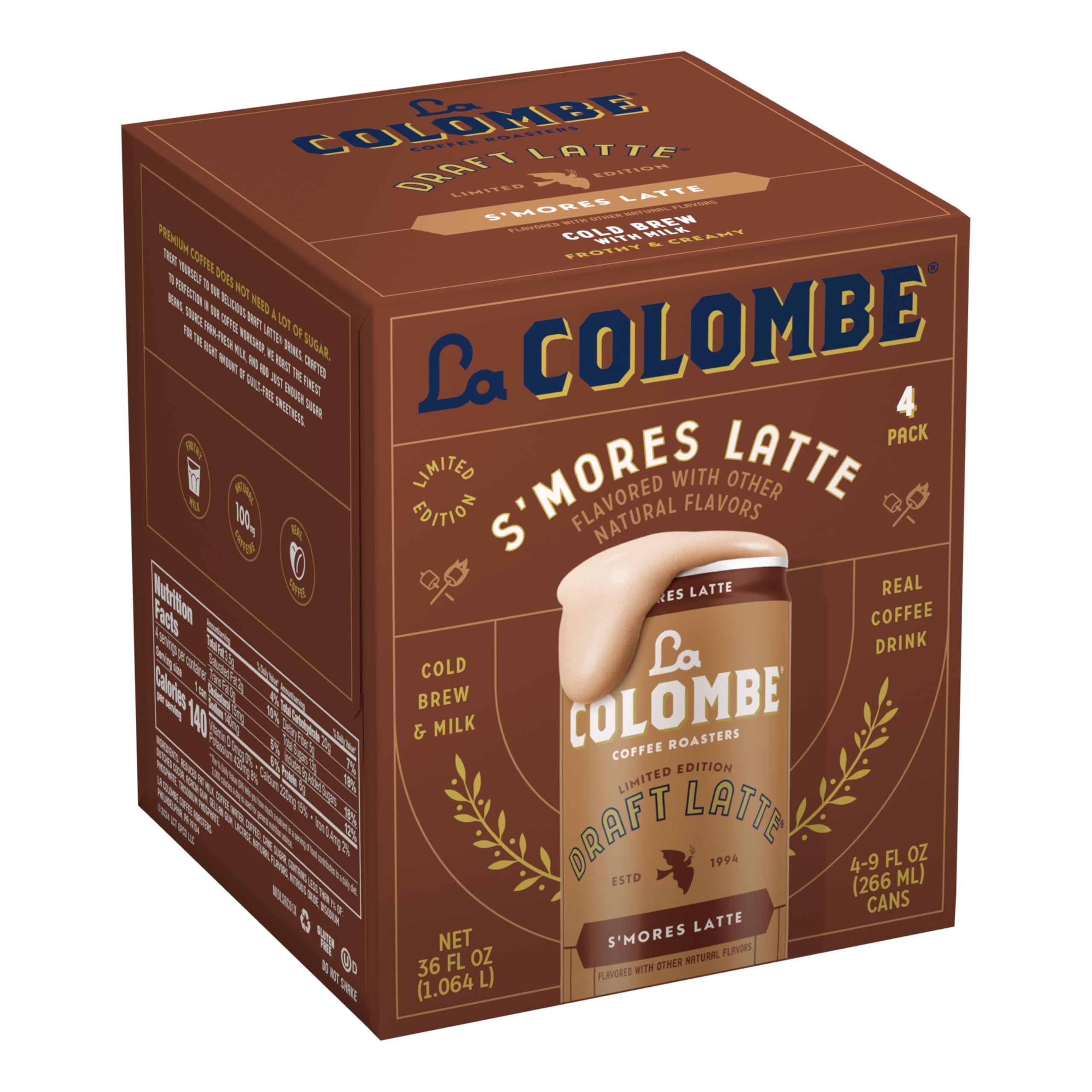 La Colombe Coffee, S'mores Cold Brew Draft Latte, 9 fl oz Cans, 4 Pack