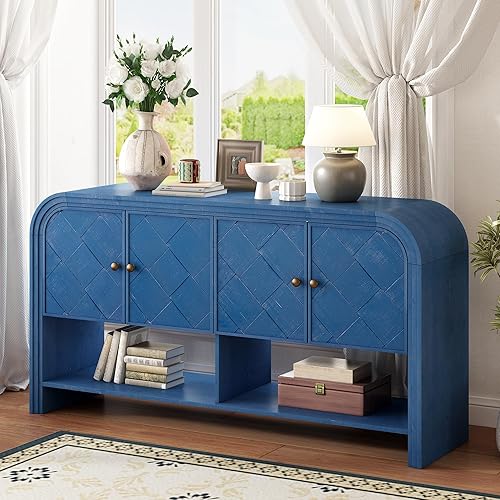 Miniatura 237 de Aparador moderno y elegante con patas y asas de metal dorado y estante ajustable, mesa consola clásica de 60 pulgadas, mesa de sofá, mesa de entrada