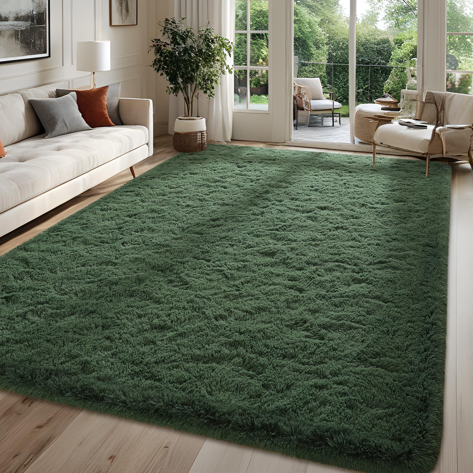 Amazon.com: FALARK Rugs for Bedroom Living Room, 5x7 ft Dark Green Area ...