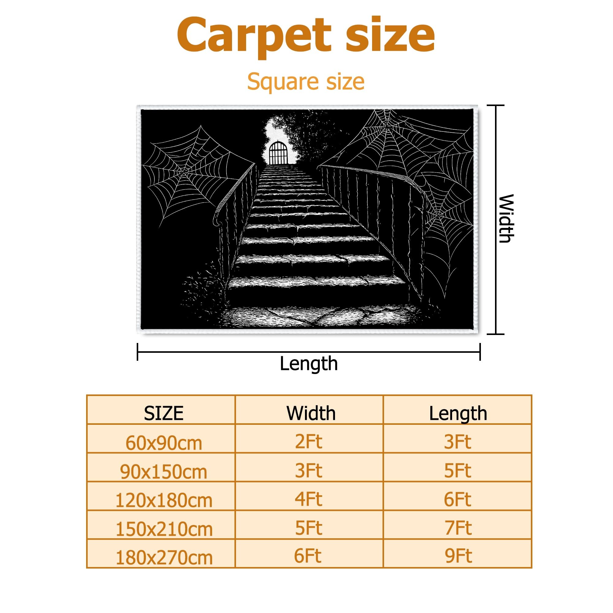 Tappeto a ragnatela di Halloween, stile gotico, scale, cancello, Halloween, nero, a pelo basso, per casa, interni, non perde pelo, per soggiorno, camera da letto, sotto il tavolo, decorazione da