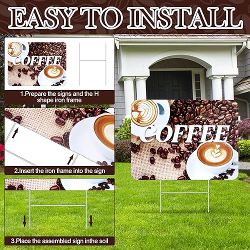 Miniatura 4 de Letreros publicitarios de 3 piezas de café con estaca H Ground Stake para cafetería, letrero publicitario impermeable para cafetería, bar,