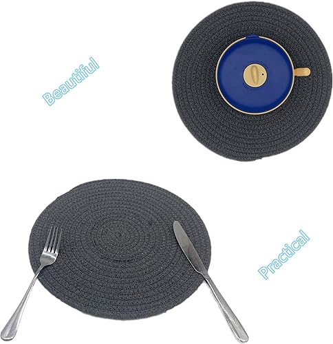 Miniatura 3 de 4 juegos de manteles individuales redondos de algodón tejido de 12 pulgadas, tapetes gruesos de aislamiento térmico, tapetes de mesa para el hogar,