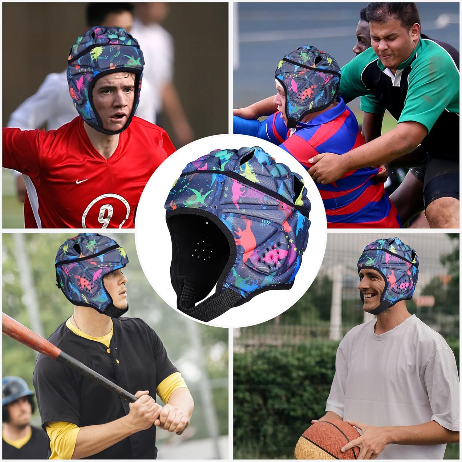 Soft Helmet Rugby Headgear Flag Football Helmet 7 on 7 Shell Padded Headguard Adjustable Head Protector Soccer Goalie Lacrosse Goalkeeper Head Protection for Youth Kids Adult