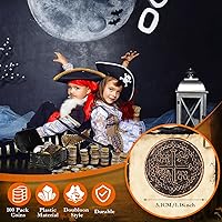 Vista 2 de Hanaive 100 piezas de monedas piratas de plástico, monedas de juego falsas réplica de doblones españoles para cofre del tesoro de fiesta pirata