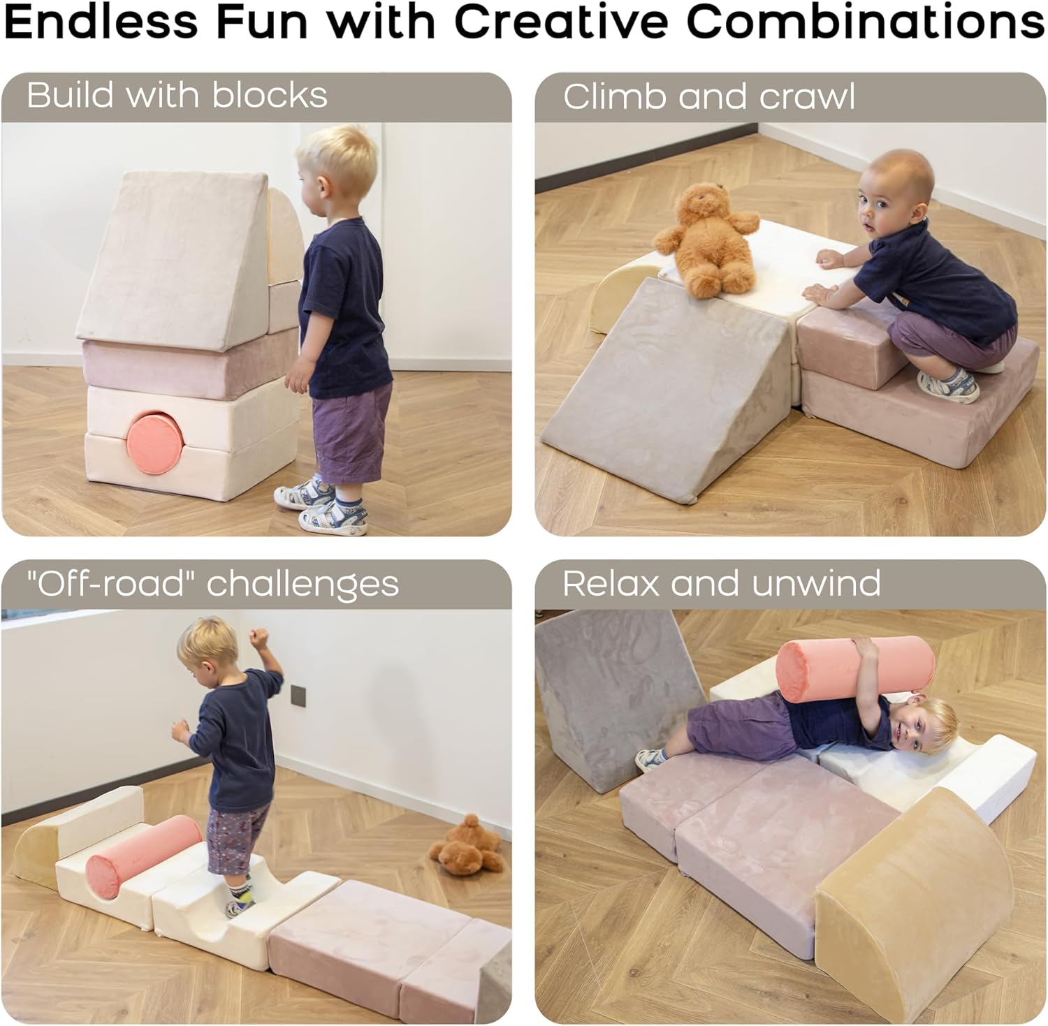 BanaSuper 5-Piece Climbing Toys for Toddlers, Kids Foam Blocks Playset with Cylinder, Foldable Design, Toddler Indoor Soft Play Gym Activity Play Set for Crawling and Active Play(Pink, Yellow)